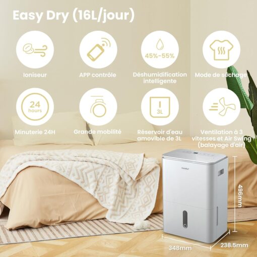 COMFEE' Easy Dry 16 | Déshumidificateur Connecté 16L avec Ioniseur – Image 2