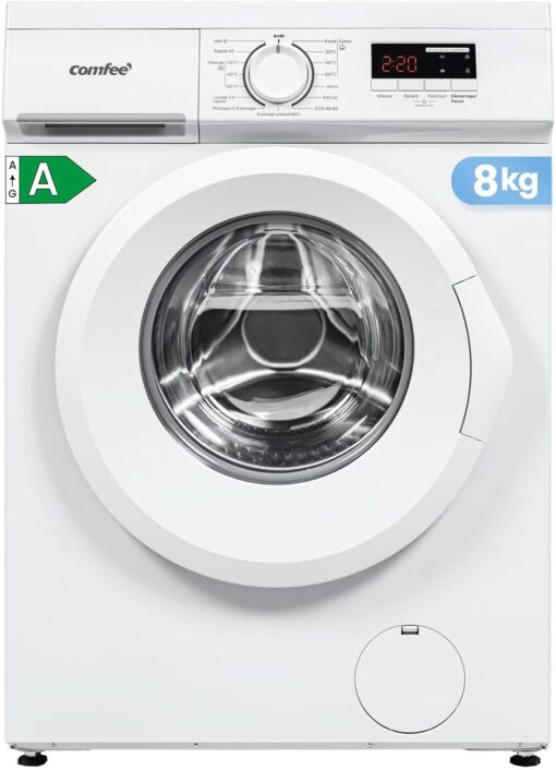 COMFEE Lave-linge Frontal 8kg Compact - Moteur BLDC Anti-Vibration 1400 tr/min, 15 Programmes + Vapeur, Classe A, Profondeur 48cm CFE12EW80-W-FR