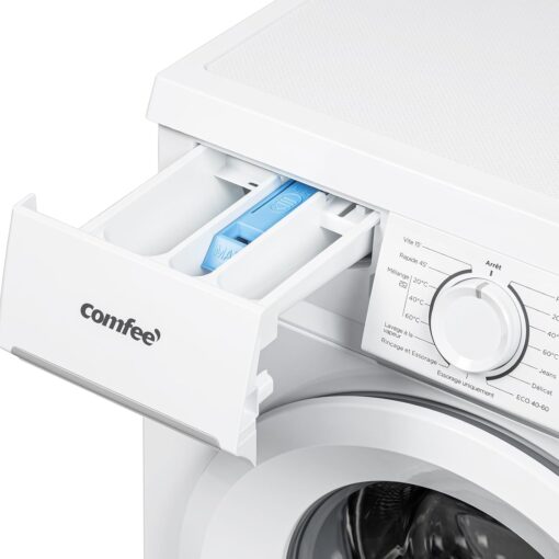 COMFEE Lave-linge Frontal 8kg Compact - Moteur BLDC Anti-Vibration 1400 tr/min, 15 Programmes + Vapeur, Classe A, Profondeur 48cm CFE12EW80-W-FR – Image 9
