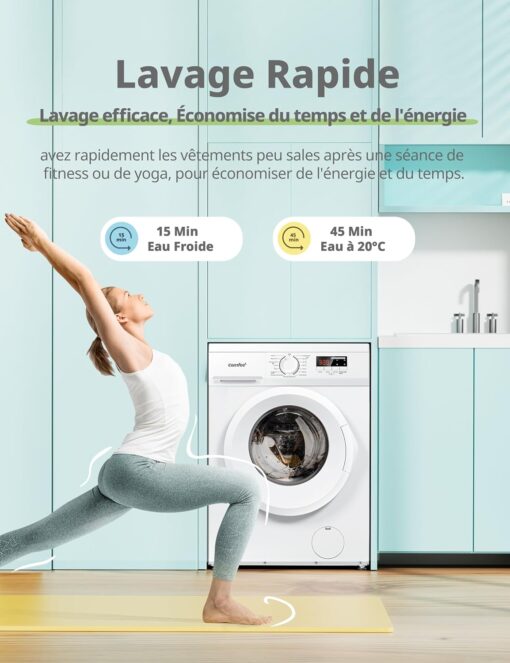 COMFEE Lave-linge Frontal 8kg Compact - Moteur BLDC Anti-Vibration 1400 tr/min, 15 Programmes + Vapeur, Classe A, Profondeur 48cm CFE12EW80-W-FR – Image 6