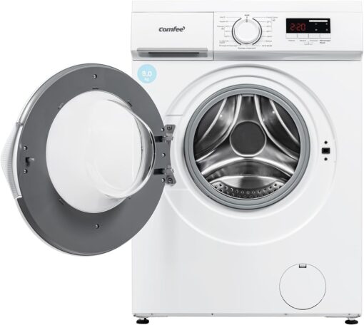 COMFEE Lave-linge Frontal 8kg Compact - Moteur BLDC Anti-Vibration 1400 tr/min, 15 Programmes + Vapeur, Classe A, Profondeur 48cm CFE12EW80-W-FR – Image 8