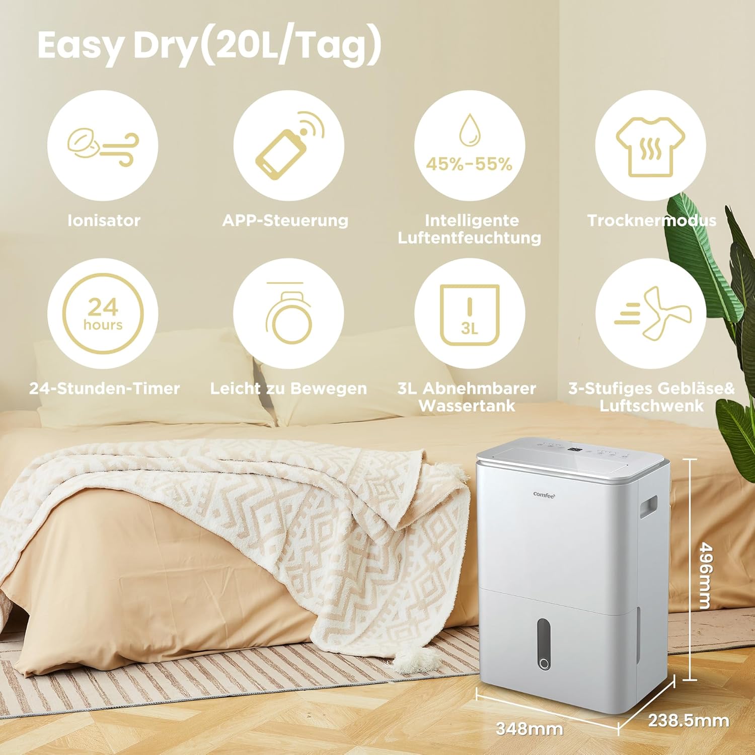 COMFEE DF7 Easy Dry 20 | Luftentfeuchter 20L mit Ionisator & App – Bild 3