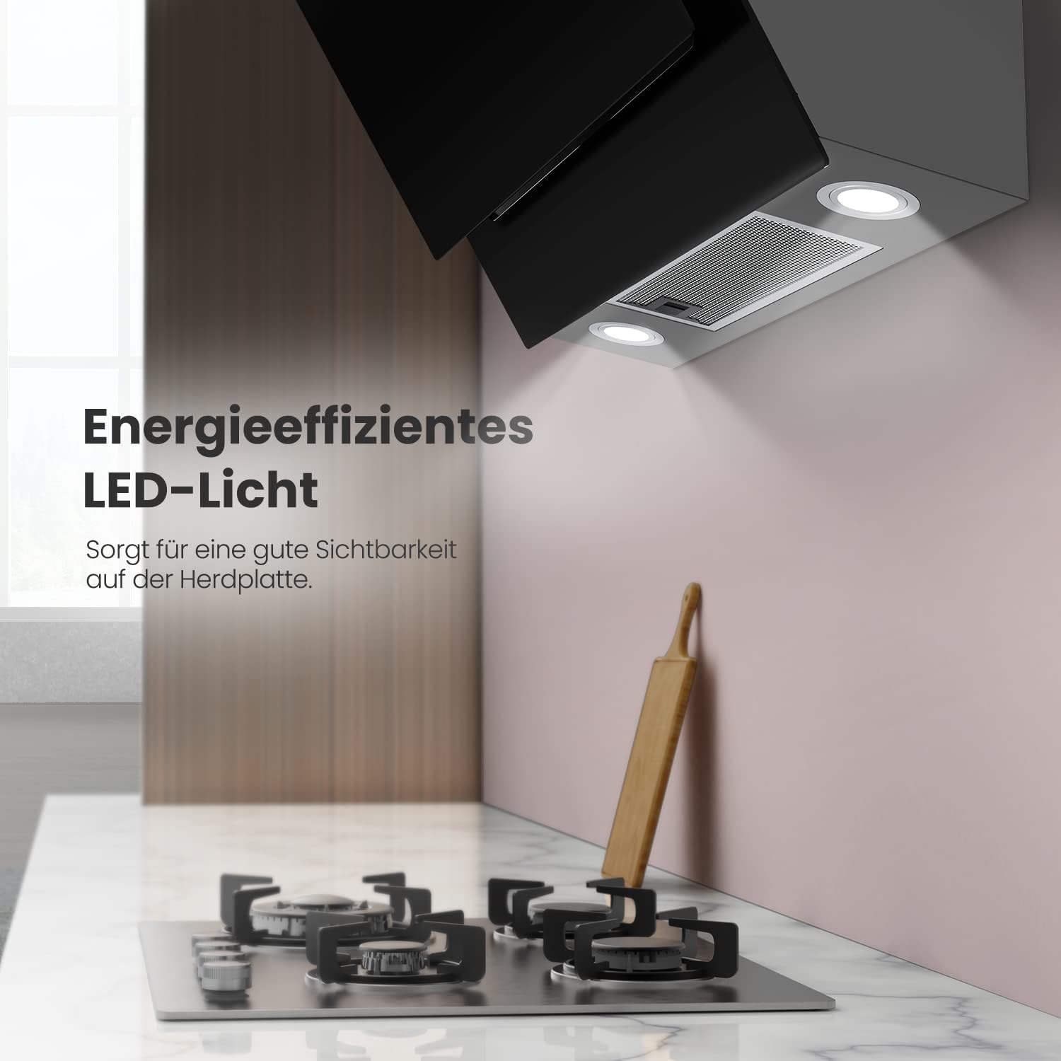 COMFEE A+++ Dunstabzugshaube 60cm CHK 7.6J72A3B 650m³/h Wandhauben aus gehärtetem Glas & Edelstahl, Touch & Gestensteuerung, 4 Geschwindigkeiten, LED – Bild 4