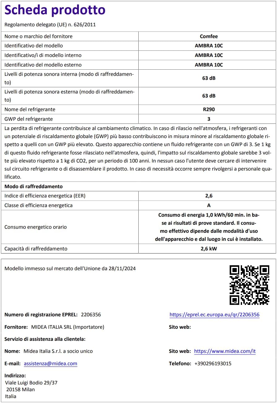 COMFEE Ambra 10C | Condizionatore Portatile 9000 BTU Silenziosissimo 51dB - immagine 4