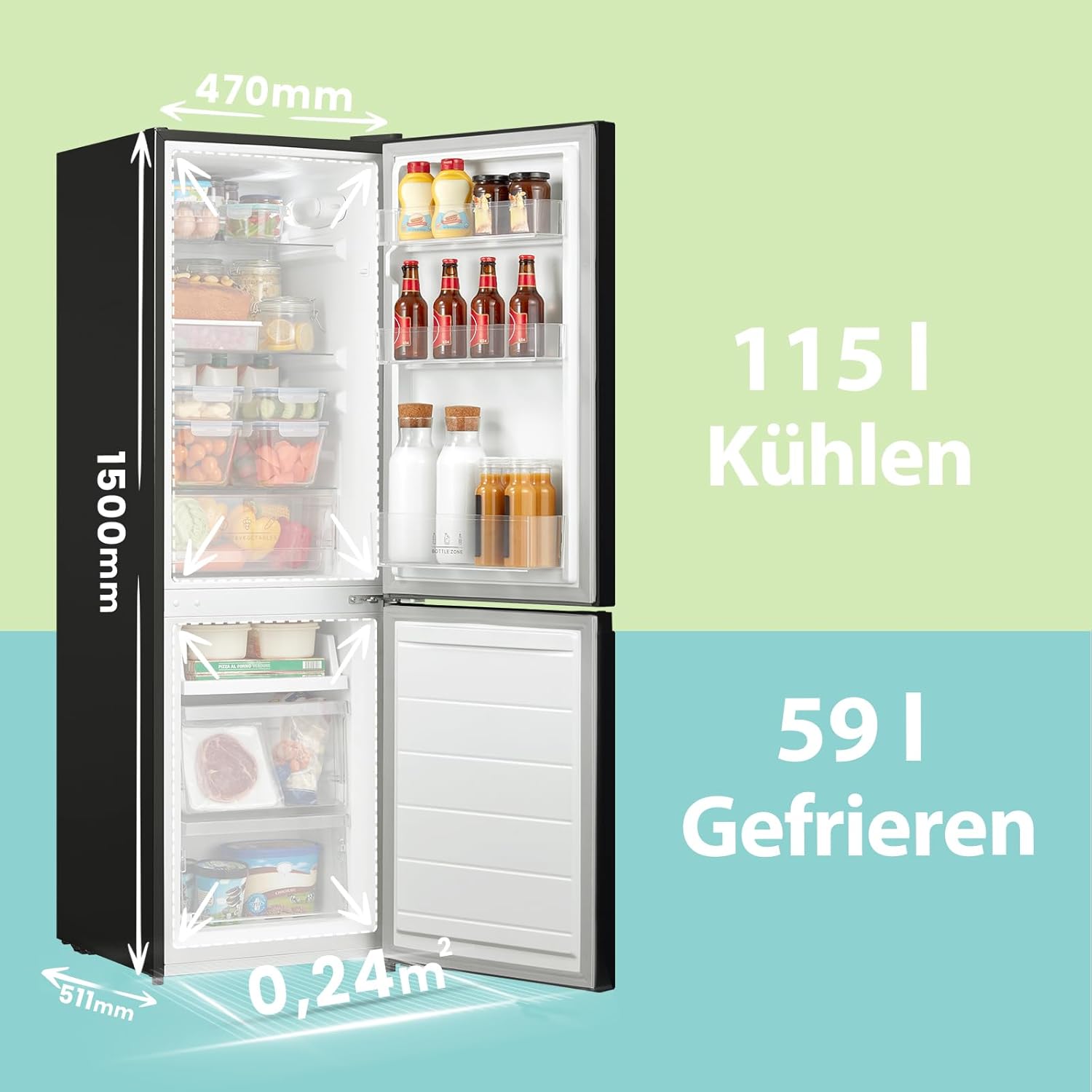 Kühlschrank Comfee RCB169DK2(E) – 174L, Low Frost, Thermostat einstellbar, LED, Elegantes Schwarz – Bild 3