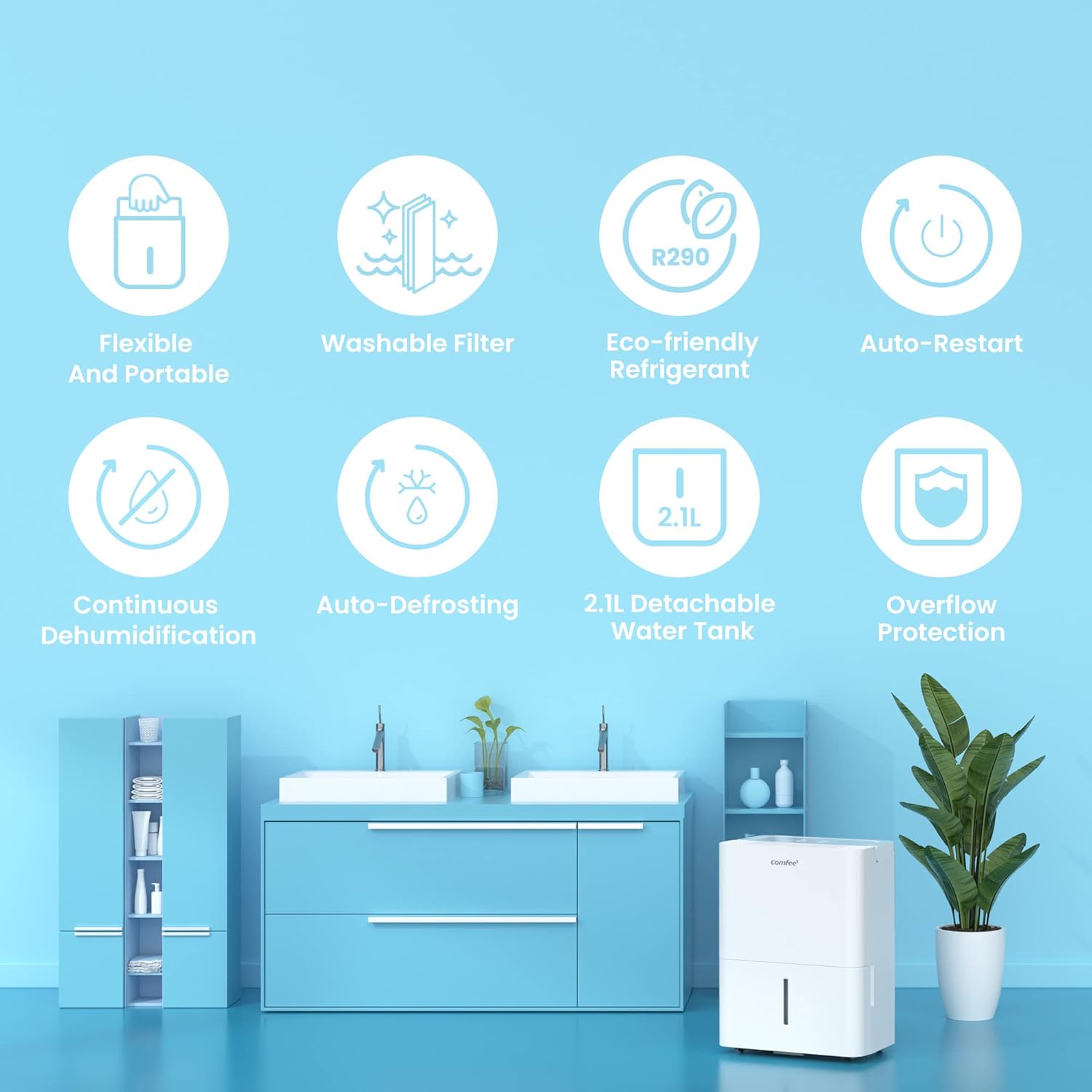 COMFEE MDDN-10DEN7 | Kompakter Luftentfeuchter 10L für kleine Räume – Bild 4