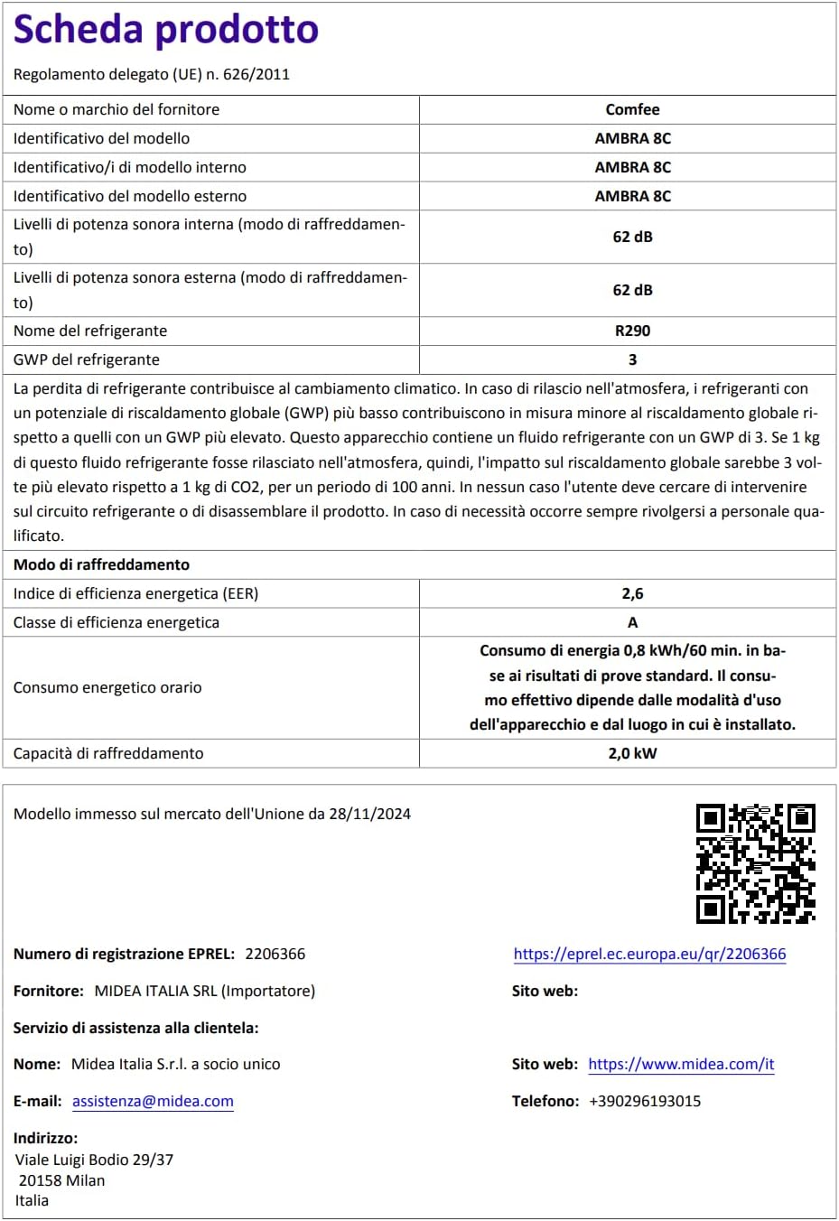 COMFEE Ambra 8C | Condizionatore Portatile 7000 BTU Follow Me 25m² - immagine 4