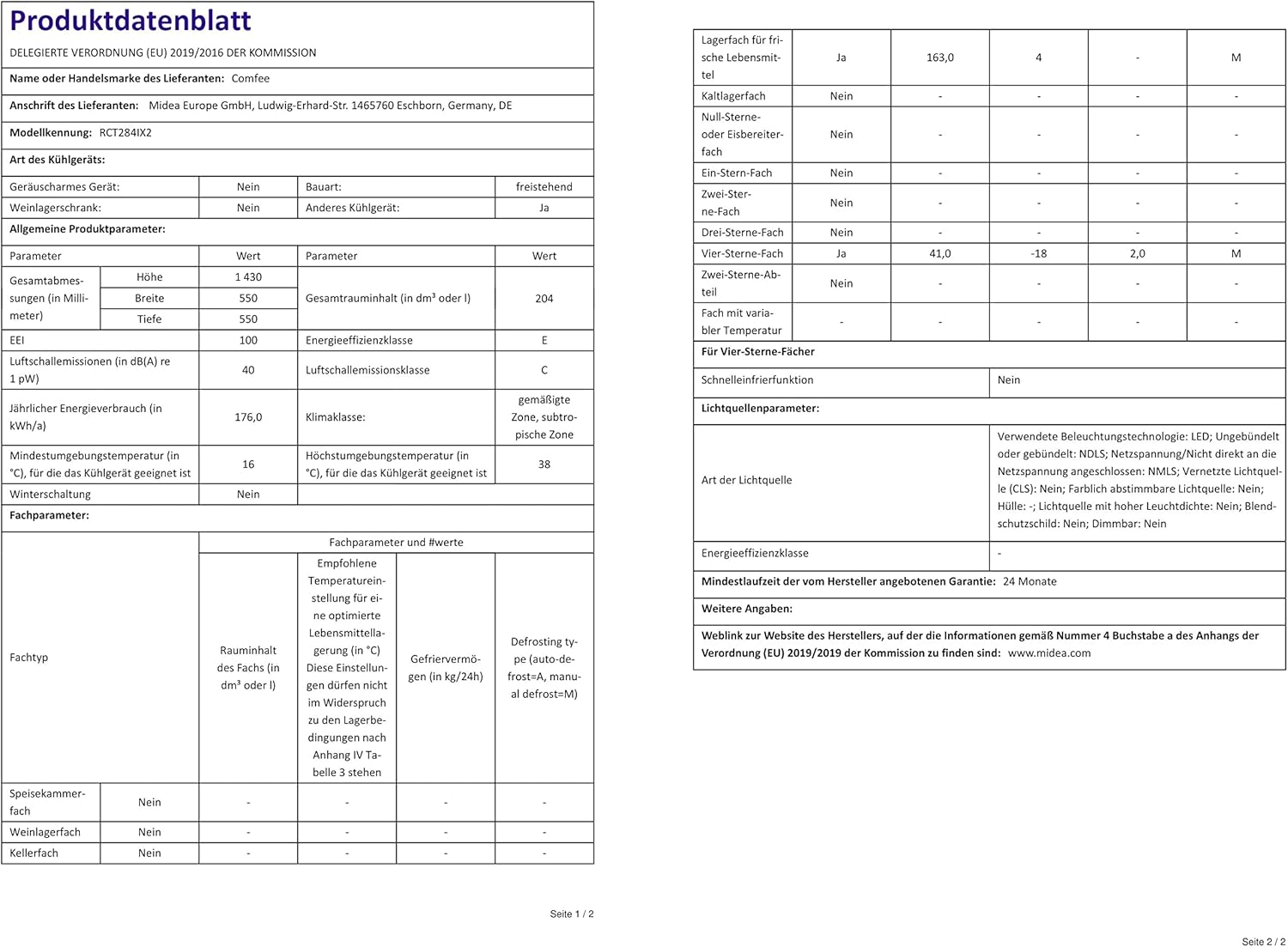 Kühl-Gefrierkombination Comfee RCB359IX2 – 262 L, Low Frost, Leise 39 dB, LED-Beleuchtung, Edelstahl – Bild 8