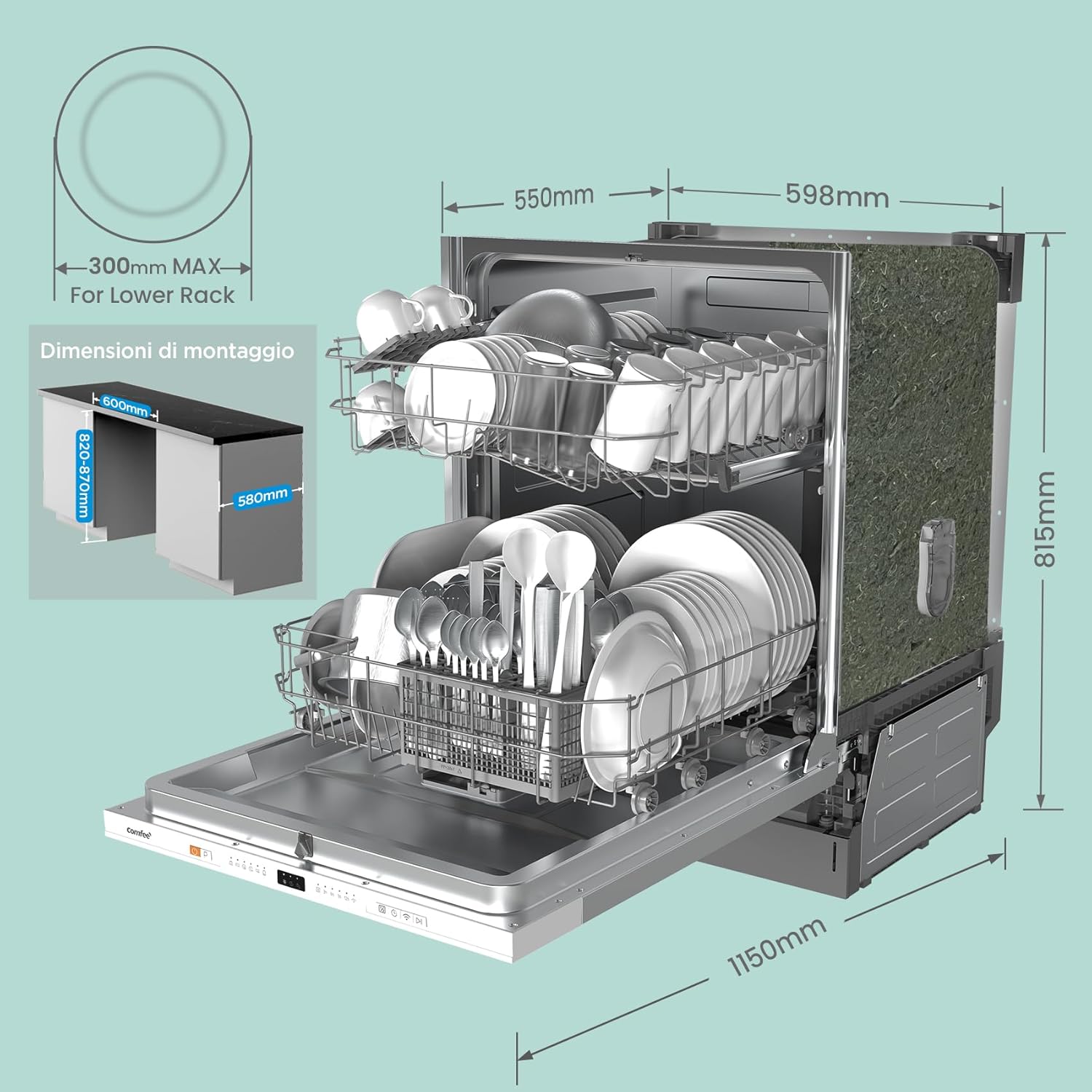 COMFEE CDWPB1215P-W | Lavastoviglie 12 Coperti, Libera Installazione/Incaso 60 cm, Inox, 49 dB - immagine 3