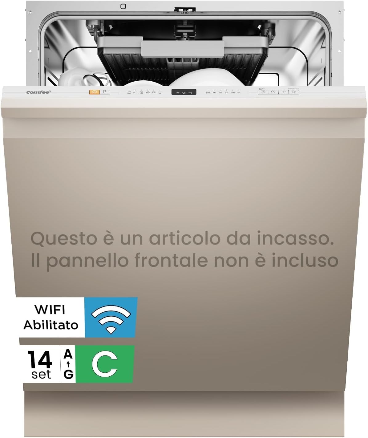 COMFEE CDWPB1415P(S)-W-EU | Lavastoviglie da Incasso 14 Coperti, IoT MSmartHome, Funzione Mezzo Carico, Asciugatura Extra – Inox