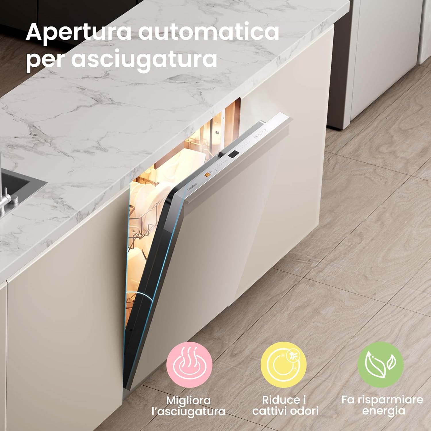 COMFEE CDWPB1415P(S)-W-EU | Lavastoviglie da Incasso 14 Coperti, IoT MSmartHome, Funzione Mezzo Carico, Asciugatura Extra – Inox - immagine 5