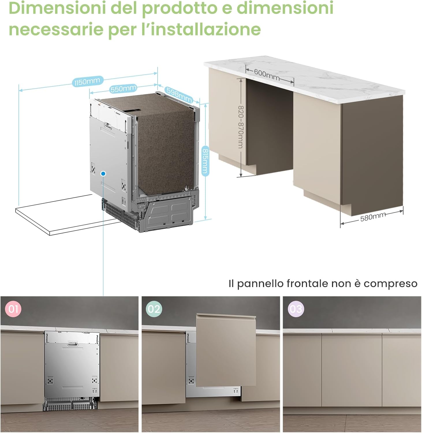 COMFEE CDWPB1415P(S)-W-EU | Lavastoviglie da Incasso 14 Coperti, IoT MSmartHome, Funzione Mezzo Carico, Asciugatura Extra – Inox - immagine 4