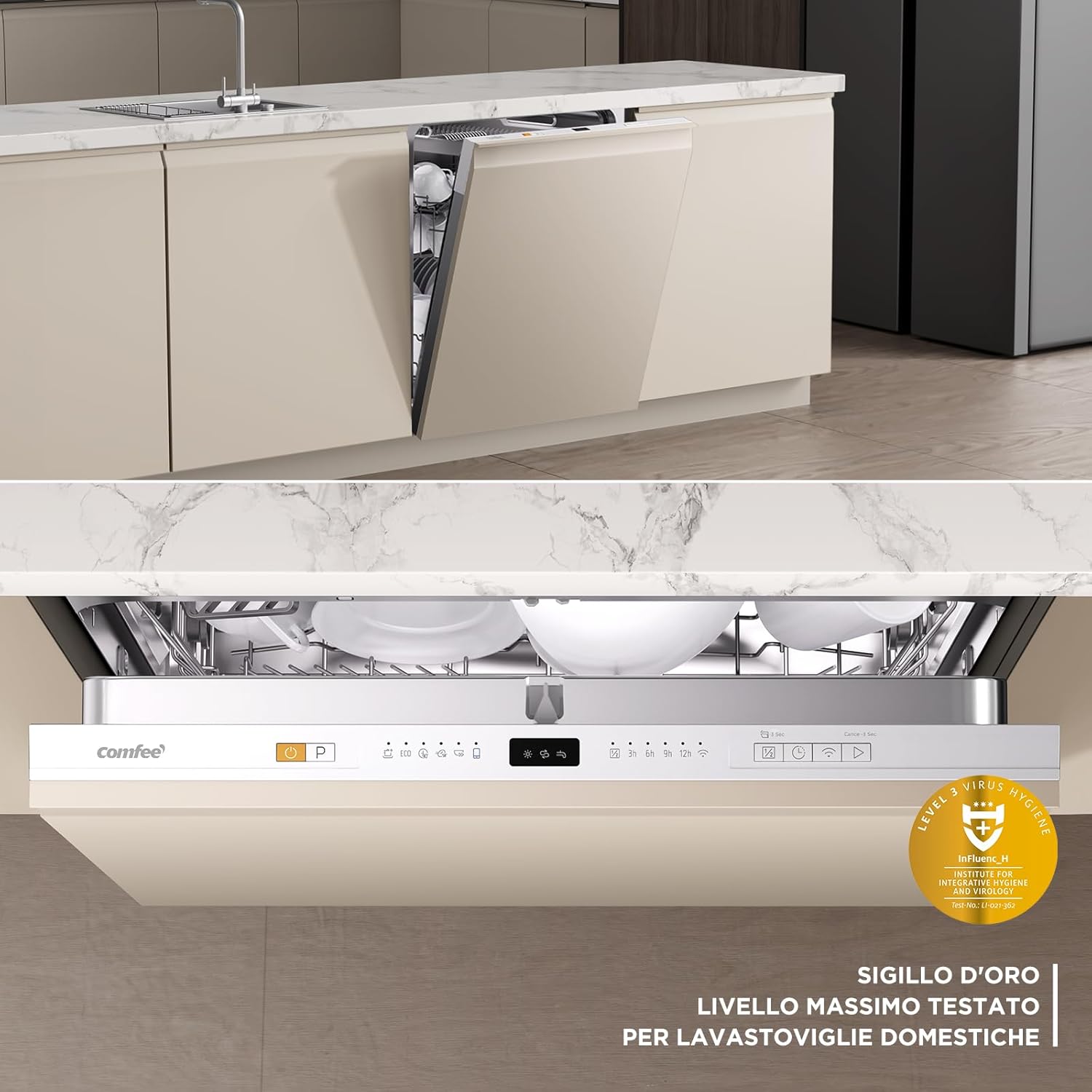 COMFEE CDWPB1415P(S)-W-EU | Lavastoviglie da Incasso 14 Coperti, IoT MSmartHome, Funzione Mezzo Carico, Asciugatura Extra – Inox - immagine 3