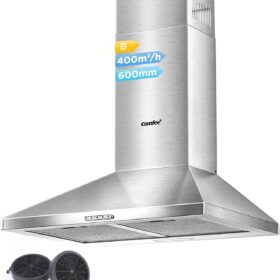 COMFEE PYRA17SS-90 | Cappa Aspirante 90 cm in Acciaio Inossidabile con LED, Tre Velocità e Doppia Modalità di Aspirazione