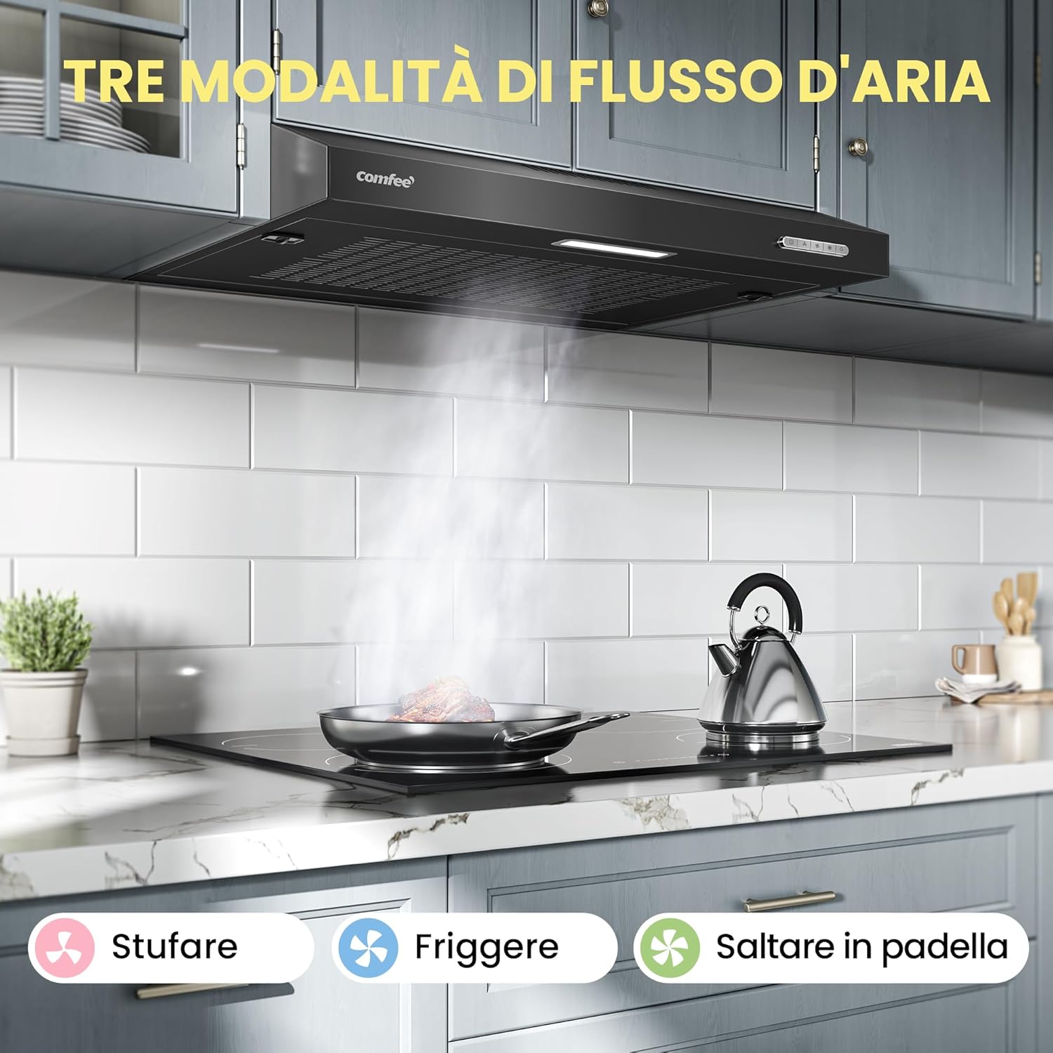 COMFEE CHU 3.6F17BB | Unterbau Dunstabzugshaube 60cm | 200 m³/h, LED | Schwarz – Bild 2