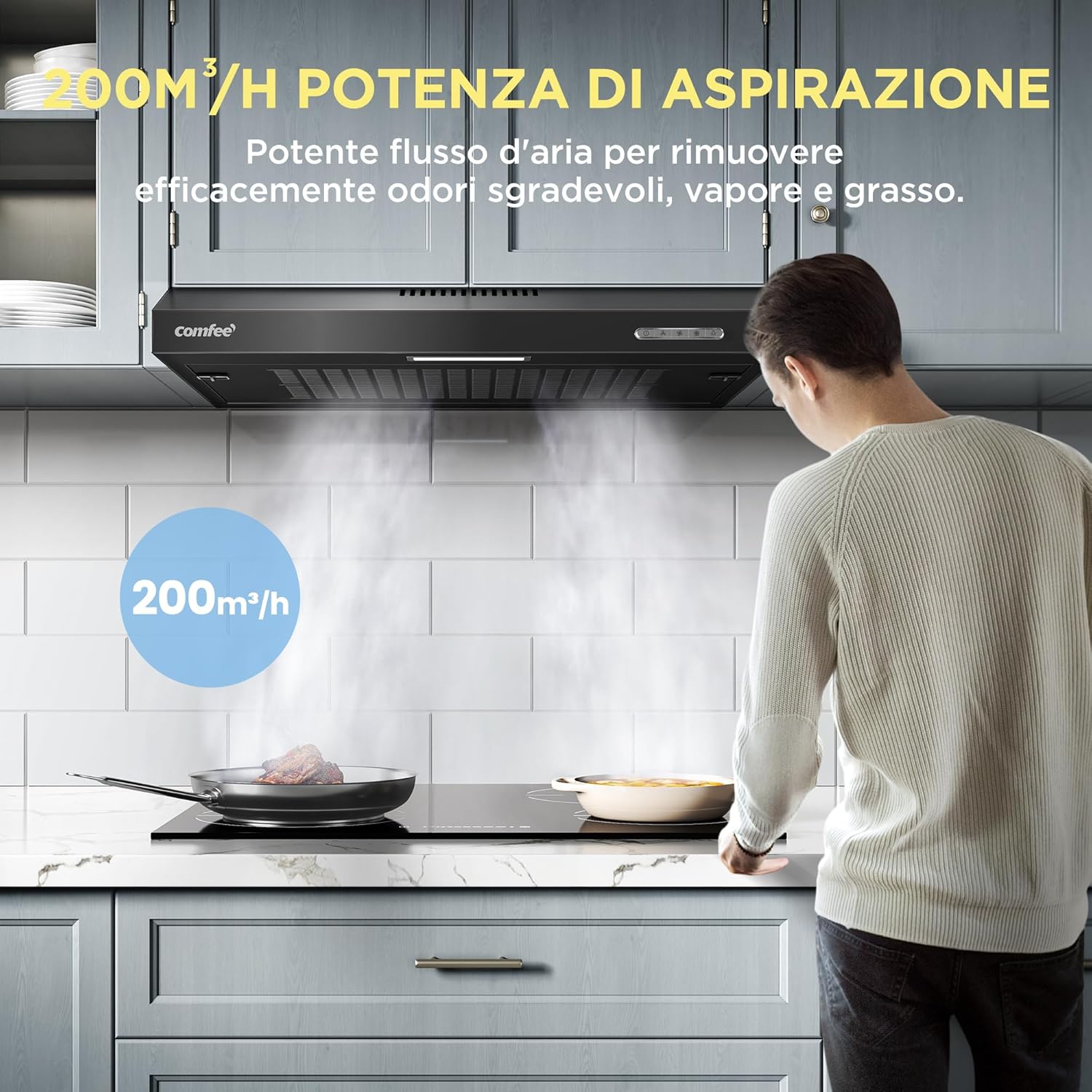 COMFEE CHU 3.6F17BB | Unterbau Dunstabzugshaube 60cm | 200 m³/h, LED | Schwarz – Bild 6