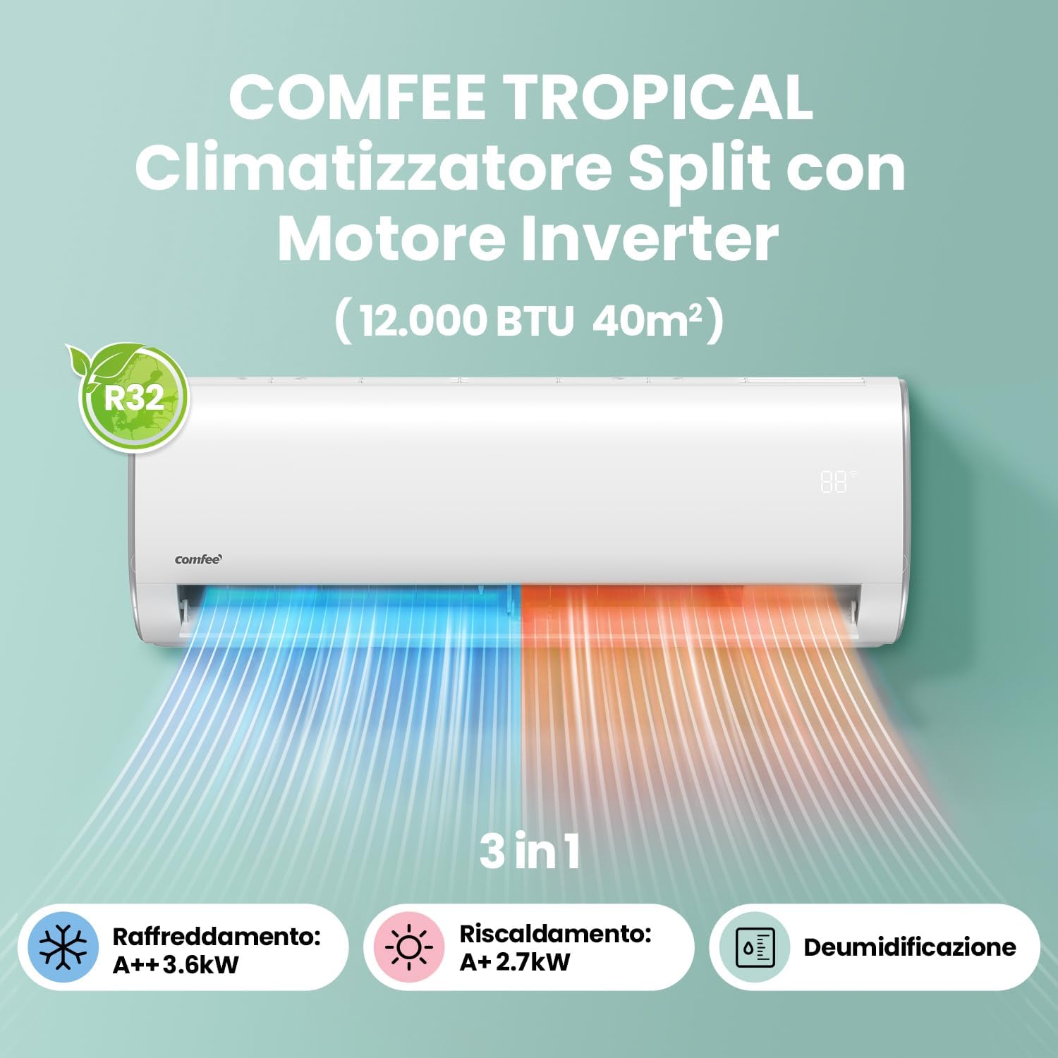 COMFEE TROPICAL 9K | Climatizzatore Monosplit 9000 BTU Inverter A++/A+ con Wi-Fi e Gas R32 - immagine 4
