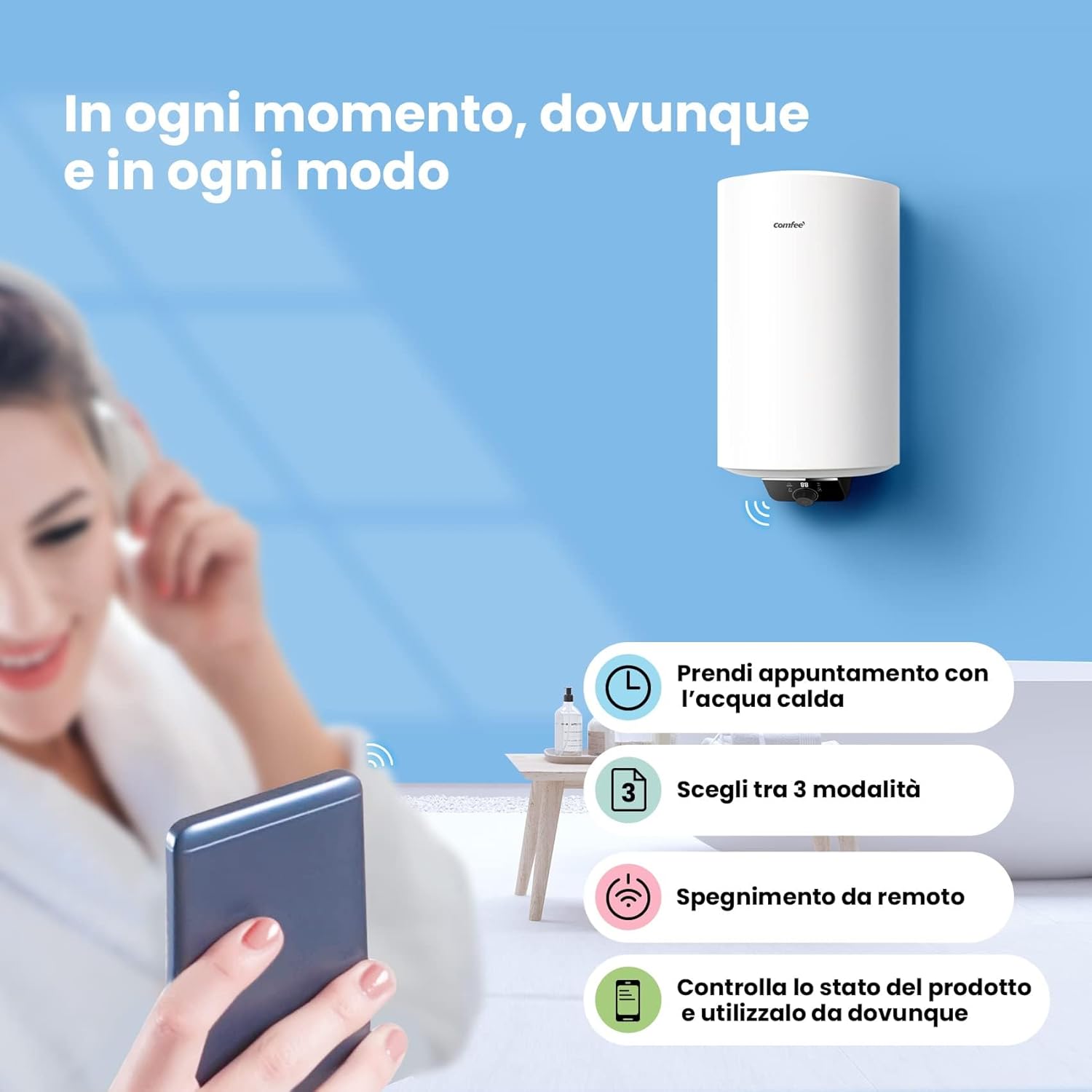 COMFEE D50-15EFG | Scaldabagno Elettrico Smart 50 L Wi-Fi, Programmi, Sterilizzazione, Classe B - immagine 8