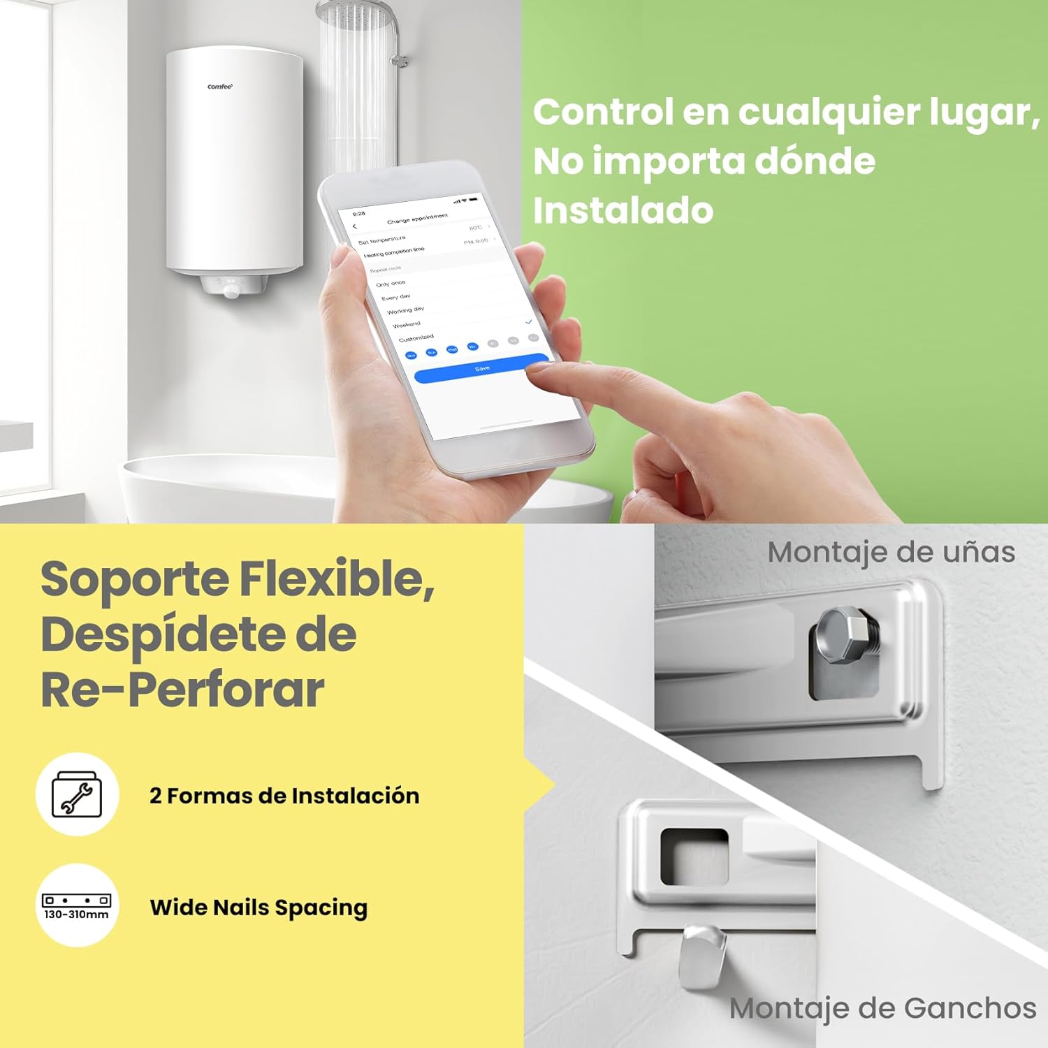 COMFEE D50-15EFG | Scaldabagno Elettrico Smart 50 L Wi-Fi, Programmi, Sterilizzazione, Classe B - immagine 4