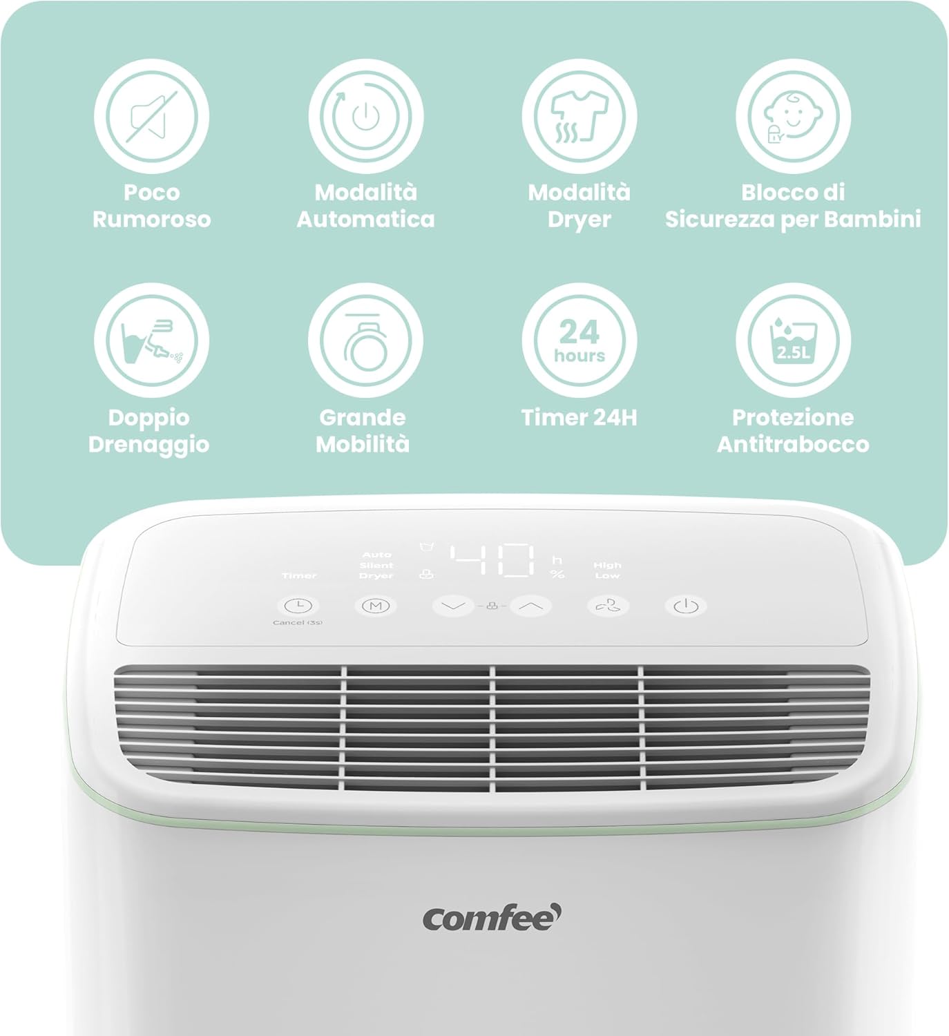 COMFEE CDDOE-12DEN7-QA3 | Deumidificatore Silenzioso 12L Compatto per Piccoli Spazi - immagine 3