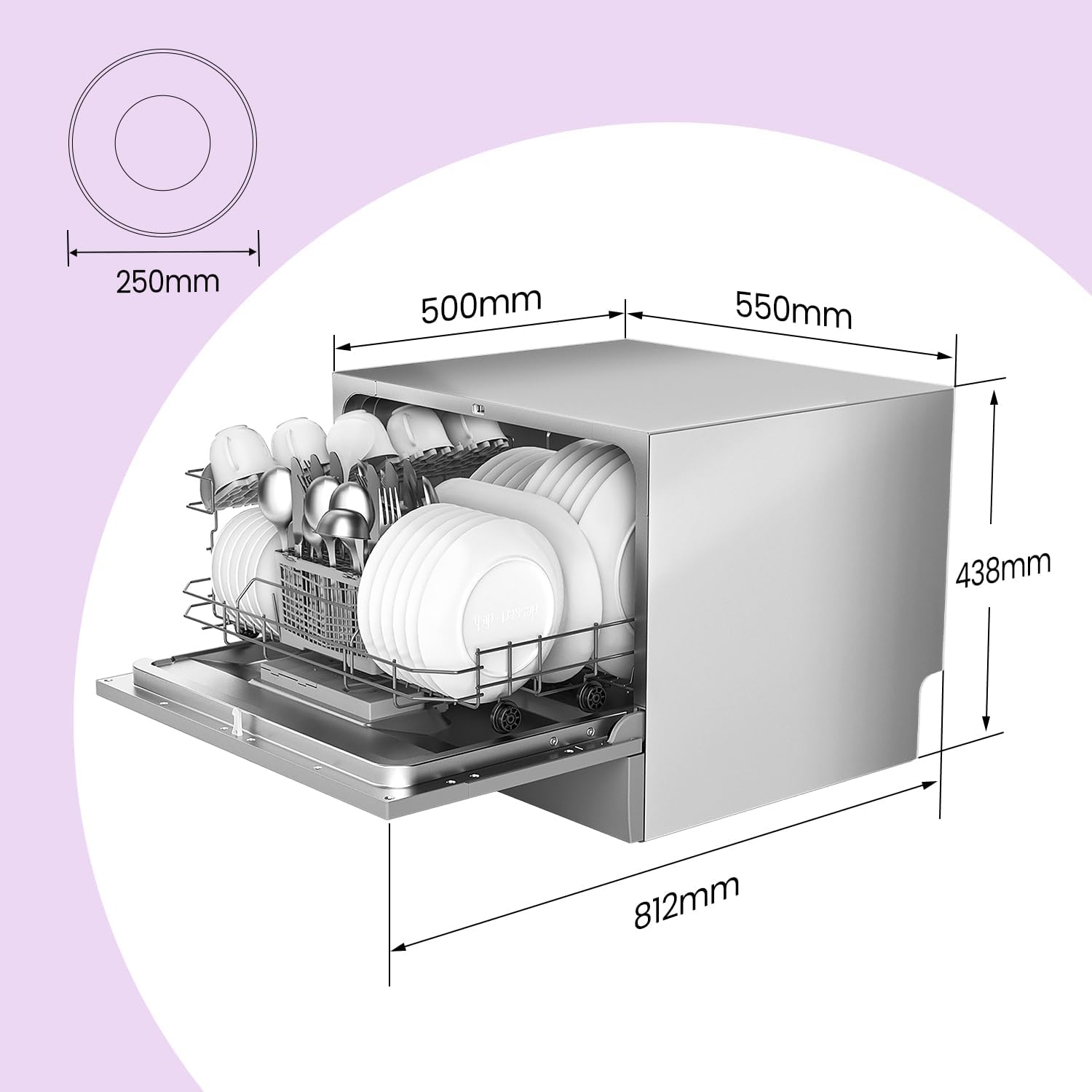 COMFEE TD602E-W | Kompakter Tischgeschirrspüler 6 Maßgedecke | Mini Spülmaschine – Bild 3