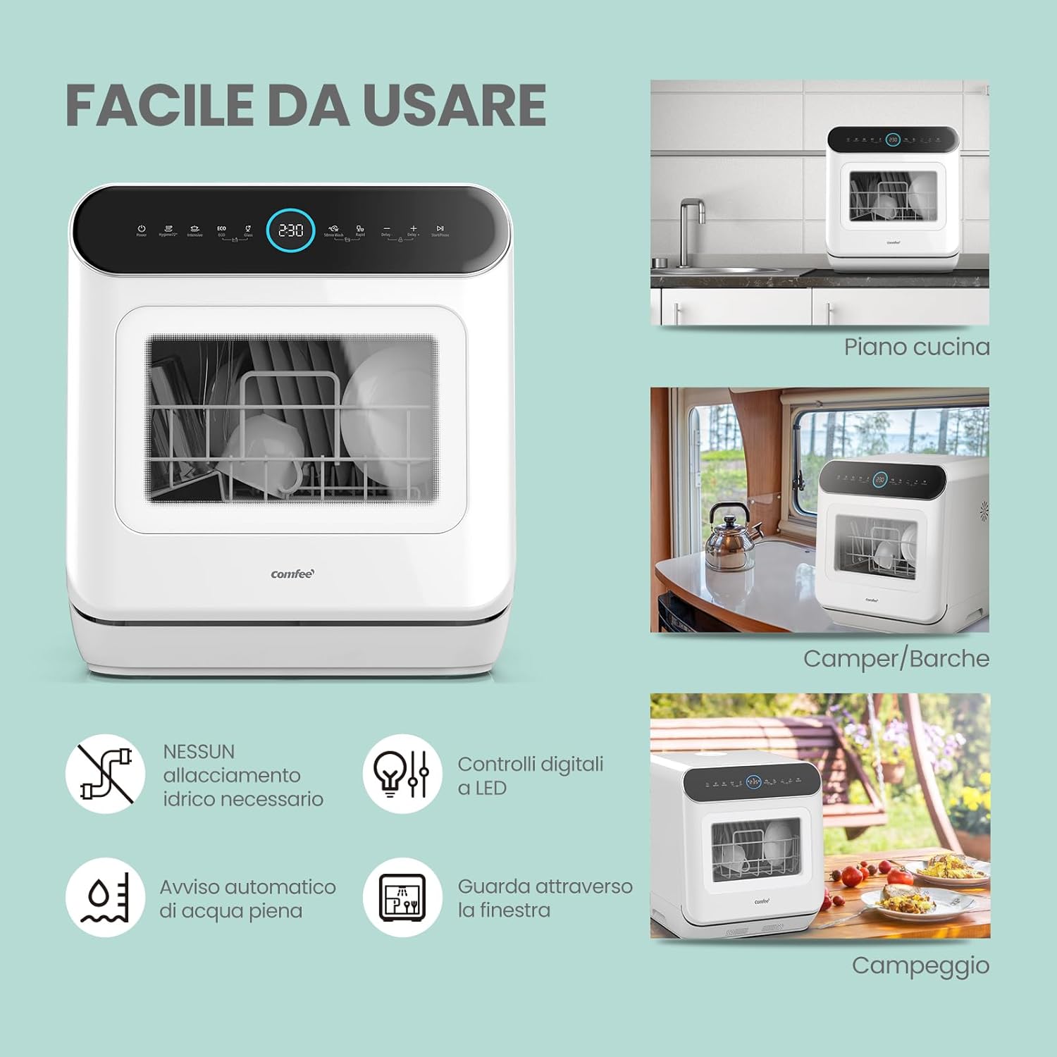 COMFEE MFD42S110W | Mini Geschirrspüler 3 Gedecke | Ohne Wasseranschluss | Camping & Studio – Bild 5