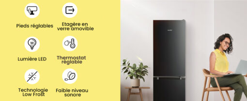 Réfrigérateur Comfee RCB169DK2(E) – 174L, Low Frost, Thermostat réglable, LED, Finition noire élégante – Image 3