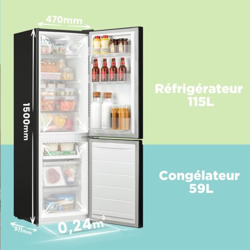 Réfrigérateur Comfee RCB169DK2(E) – 174L, Low Frost, Thermostat réglable, LED, Finition noire élégante – Image 5
