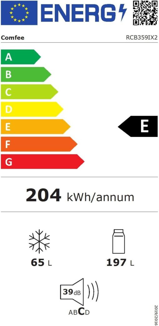 Réfrigérateur Combiné Comfee RCB359IX2 – 262 L, Low Frost, Silencieux 39 dB, Éclairage LED, Finition Inox – Image 10