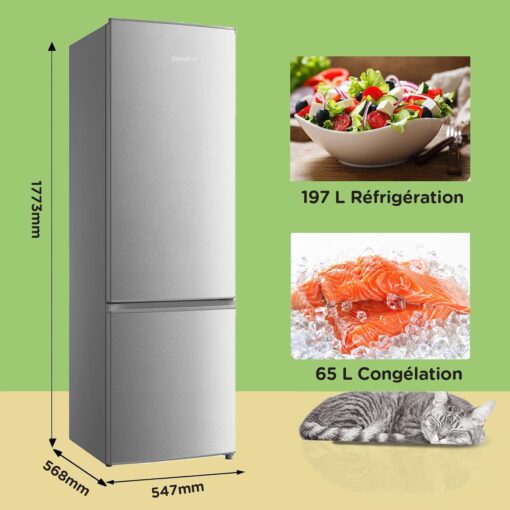 Réfrigérateur Combiné Comfee RCB359IX2 – 262 L, Low Frost, Silencieux 39 dB, Éclairage LED, Finition Inox – Image 2