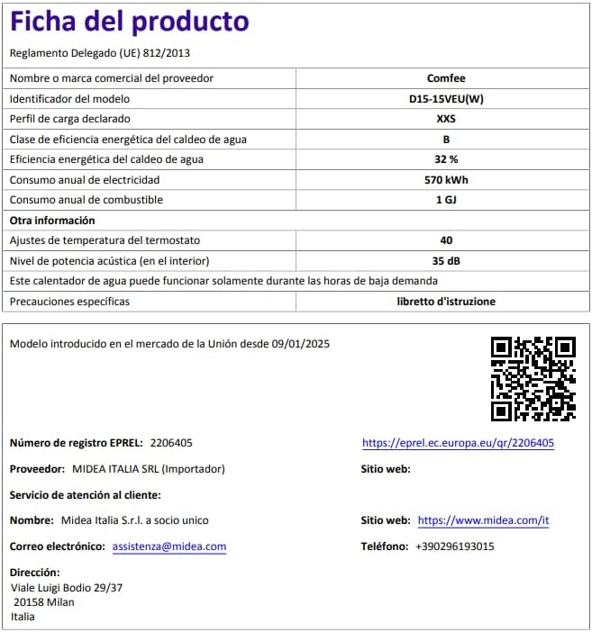 COMFEE' D15-15VEU | Chauffe-eau Électrique Compact 15L Sous Évier – Image 9