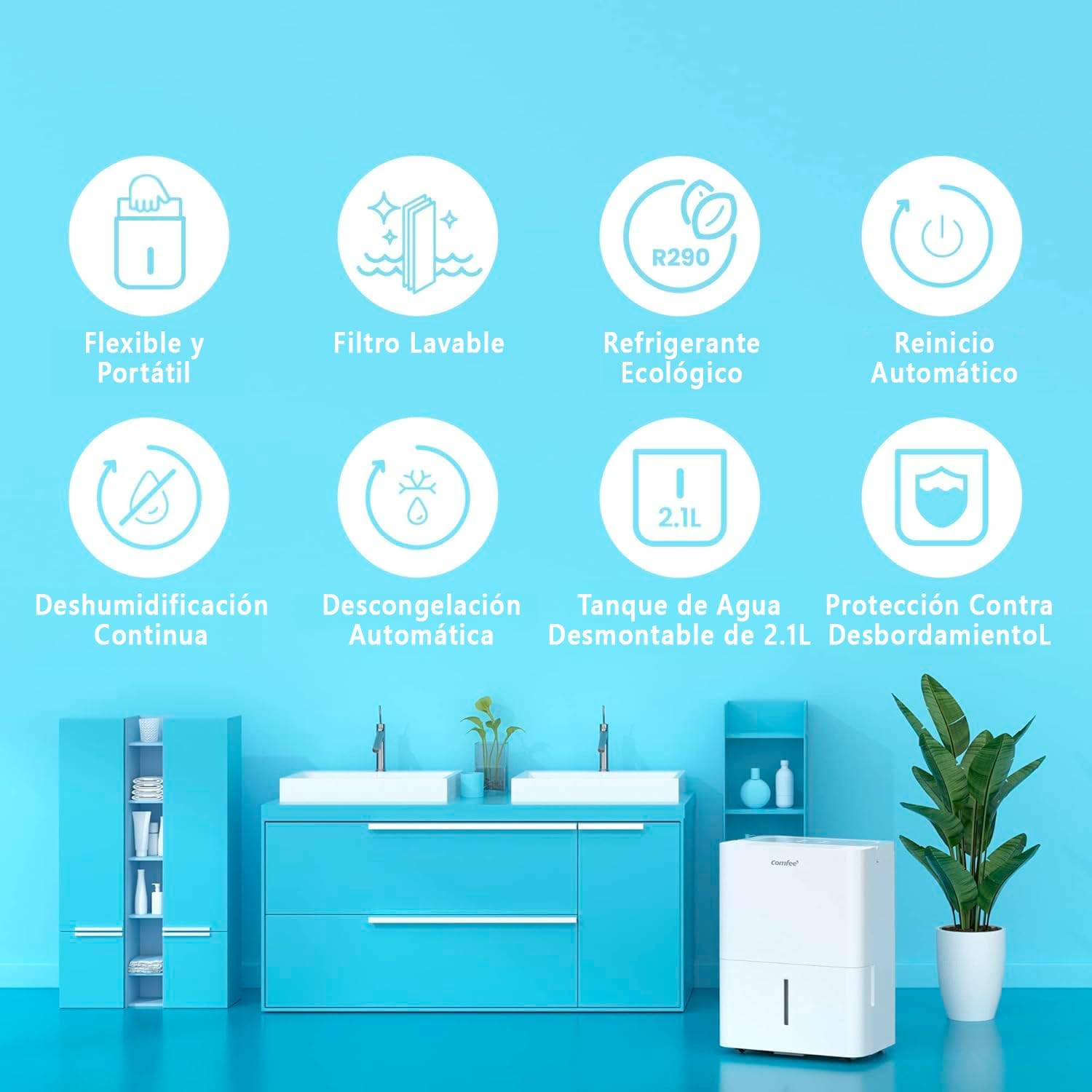 COMFEE MDDN-10DEN7 | Deshumidificador 10L Compacto Ultra Silencioso - Imagen 4