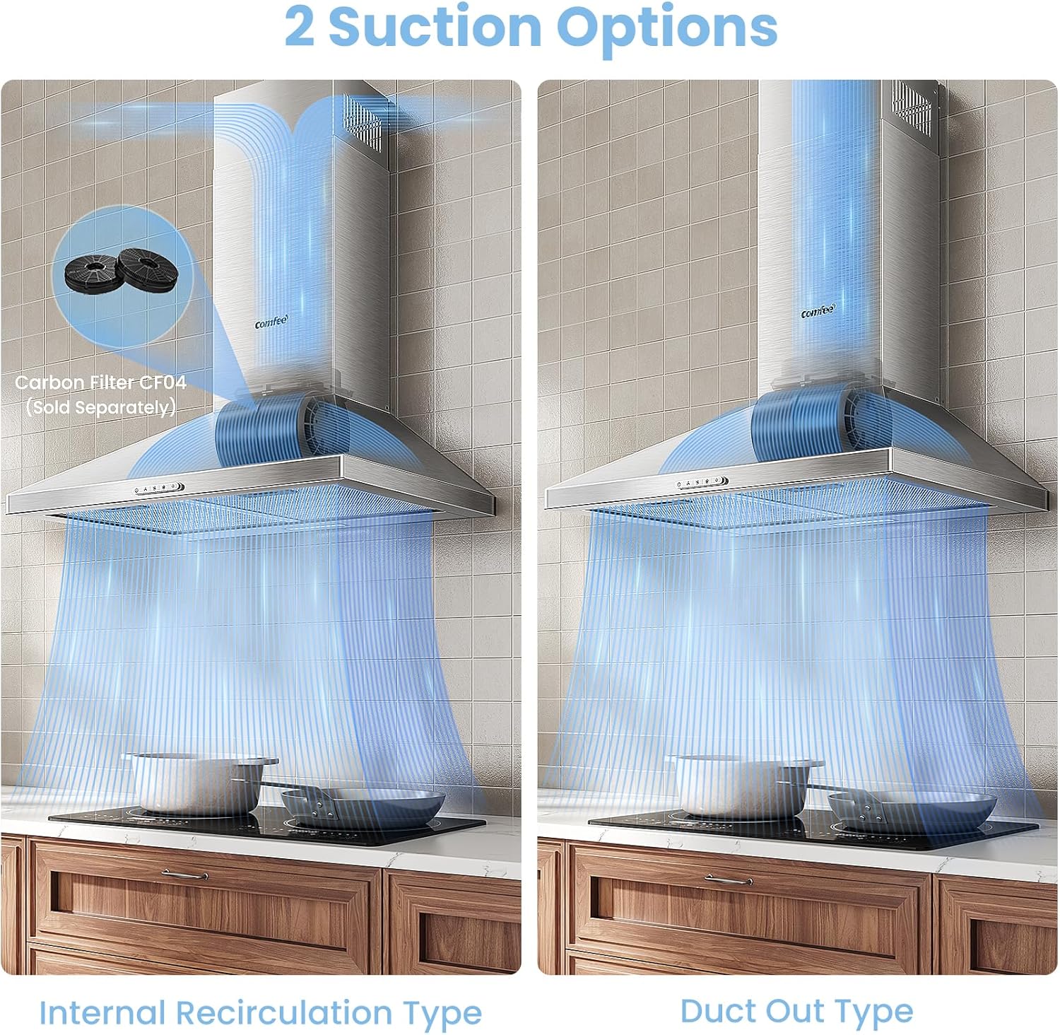 COMFEE KWH-PYRA17SS-60 Chimney Cooker Hood 60cm | Silver Wall Mounted Extractor Fan - Image 6