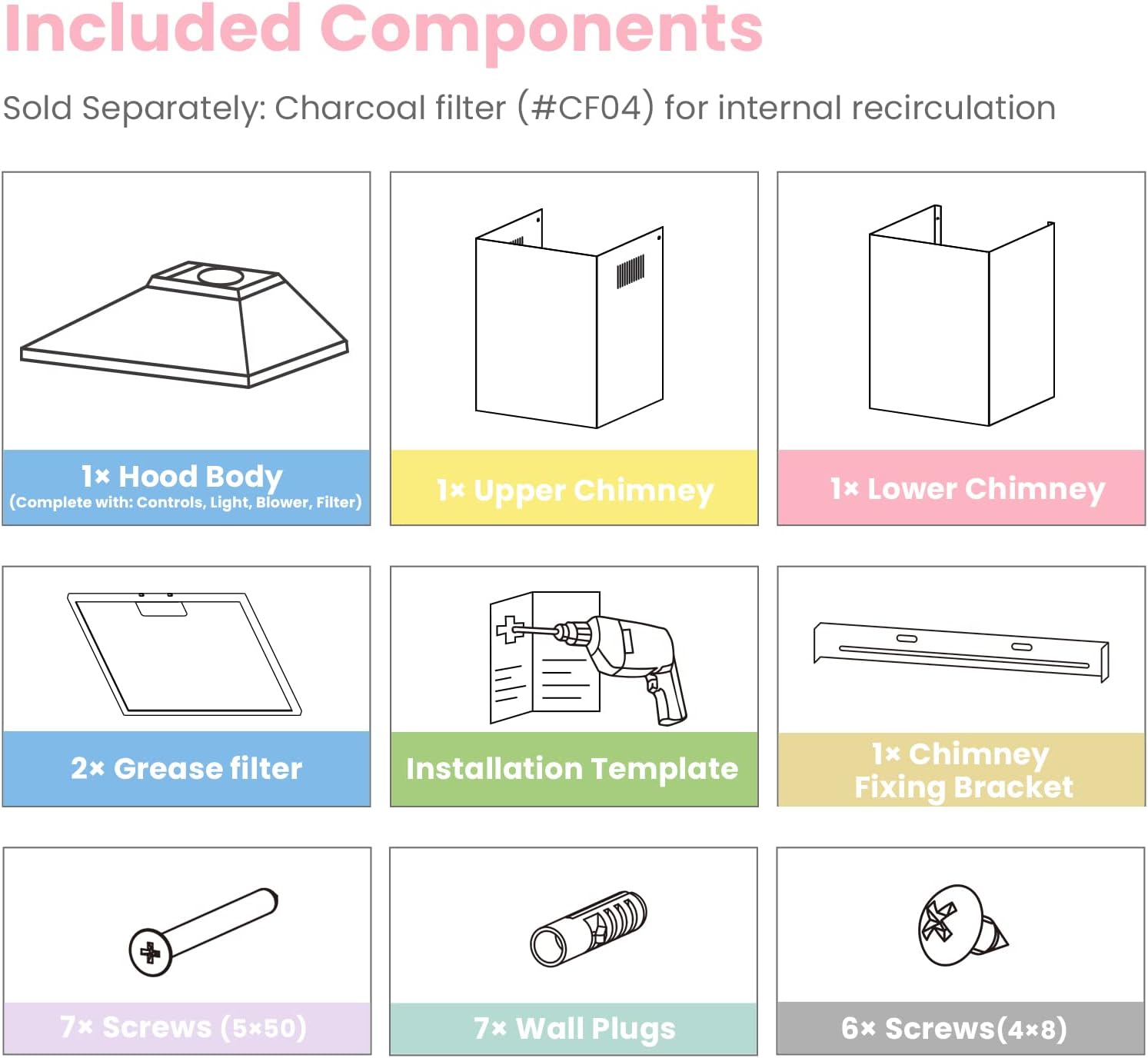 COMFEE KWH-PYRA17SS-60 Chimney Cooker Hood 60cm | Silver Wall Mounted Extractor Fan - Image 4