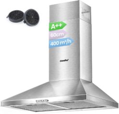 COMFEE 60cm Chimney Cooker Hood | A++ Stainless Steel Extractor with 400m³/h Suction & LED Lights