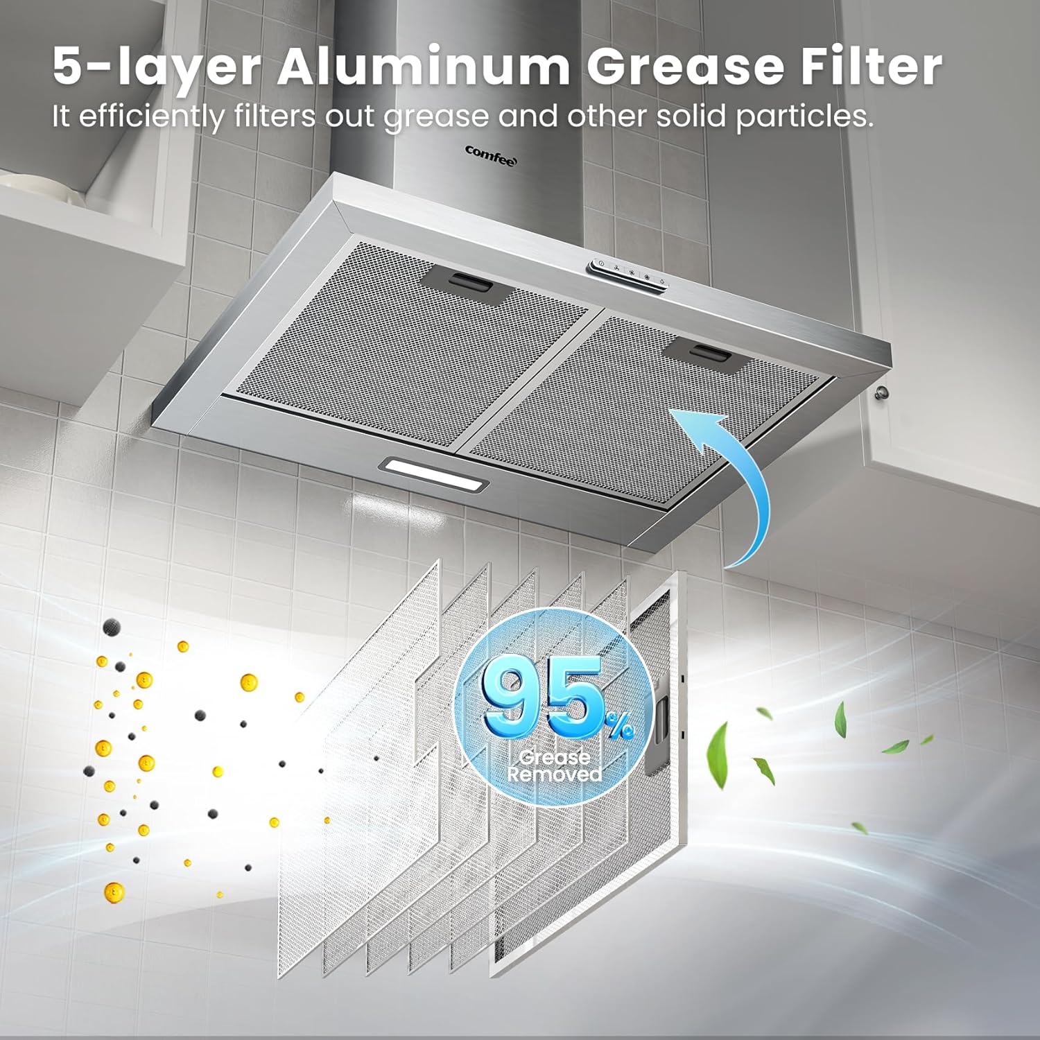 COMFEE 60cm Chimney Cooker Hood | A++ Stainless Steel Extractor with 400m³/h Suction & LED Lights - Image 8