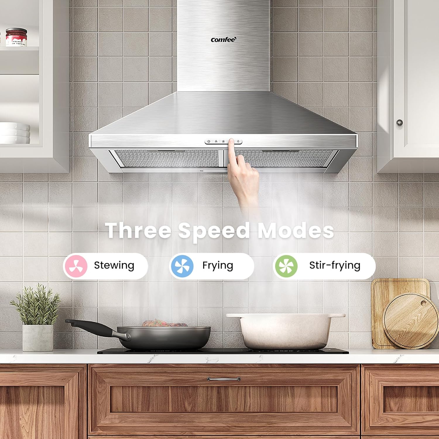 COMFEE 60cm Chimney Cooker Hood | A++ Stainless Steel Extractor with 400m³/h Suction & LED Lights - Image 6