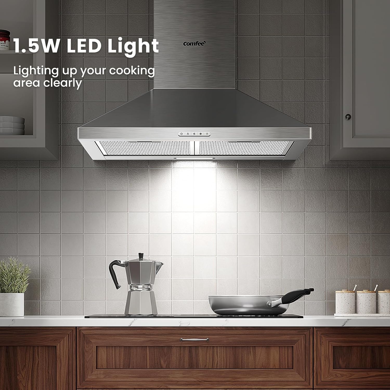 COMFEE 60cm Chimney Cooker Hood | A++ Stainless Steel Extractor with 400m³/h Suction & LED Lights - Image 4