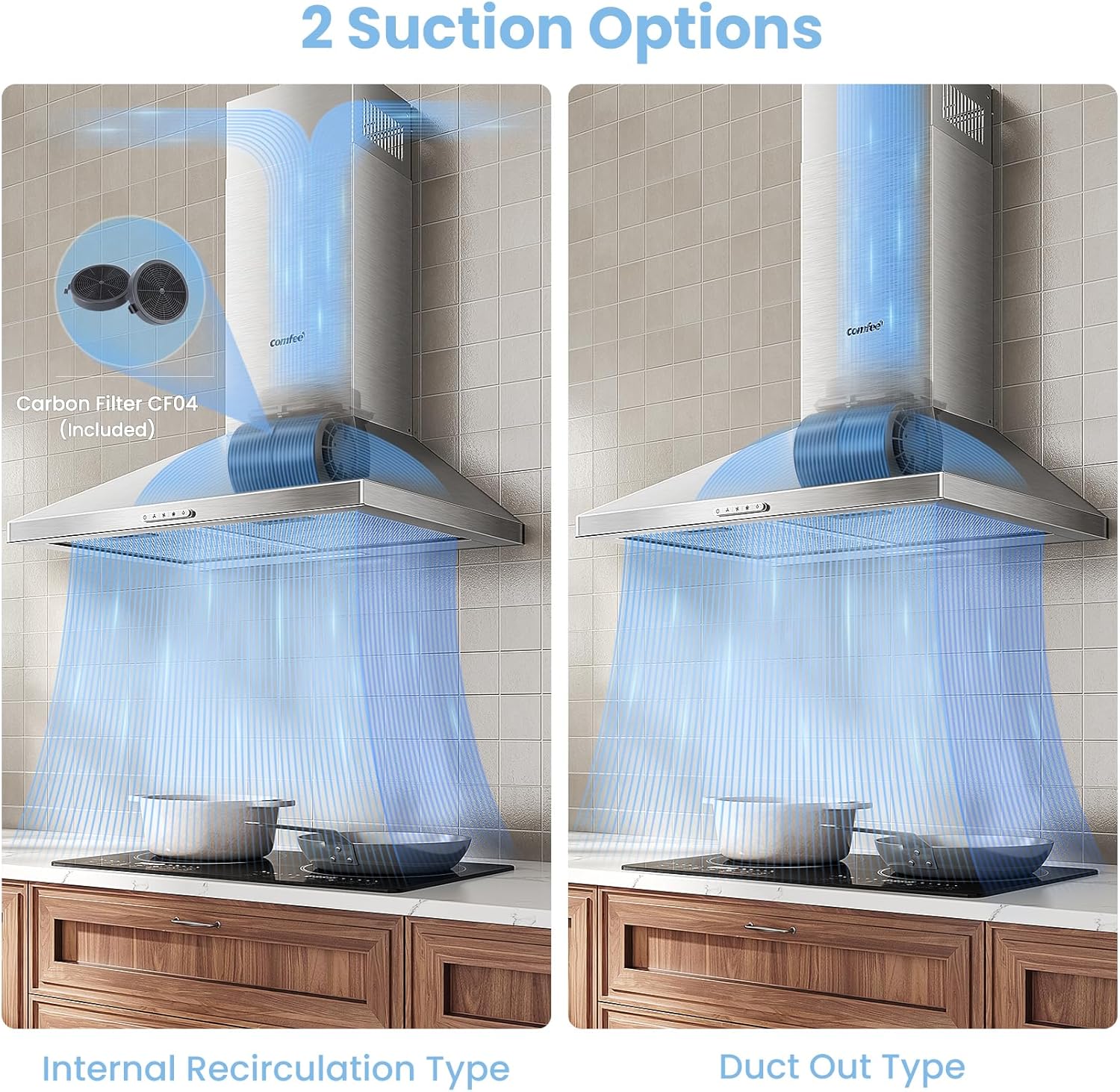 COMFEE 60cm Chimney Cooker Hood | A++ Stainless Steel Extractor with 400m³/h Suction & LED Lights - Image 2