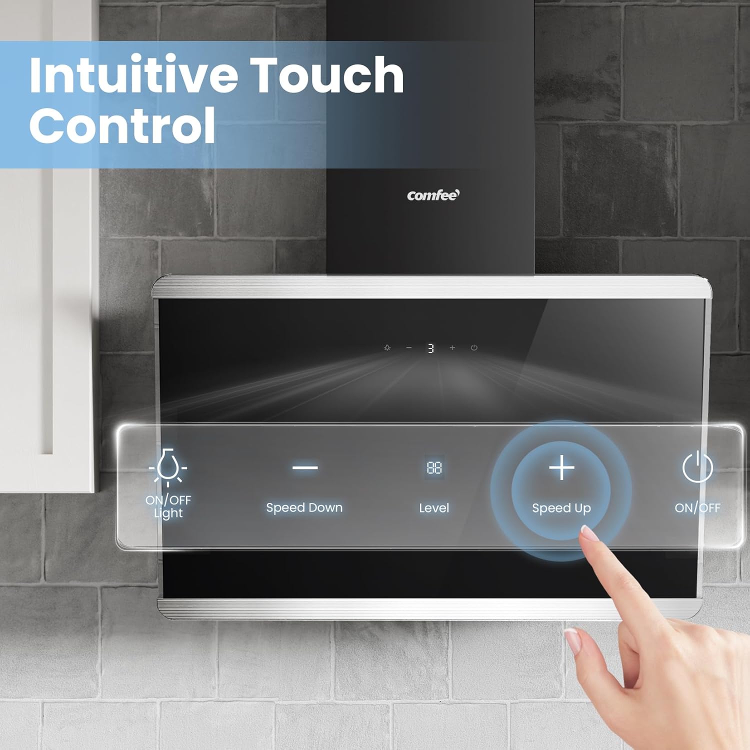 COMFEE 60cm Angled Cooker Hood | A++ Energy Class Black Glass Extractor - Image 3