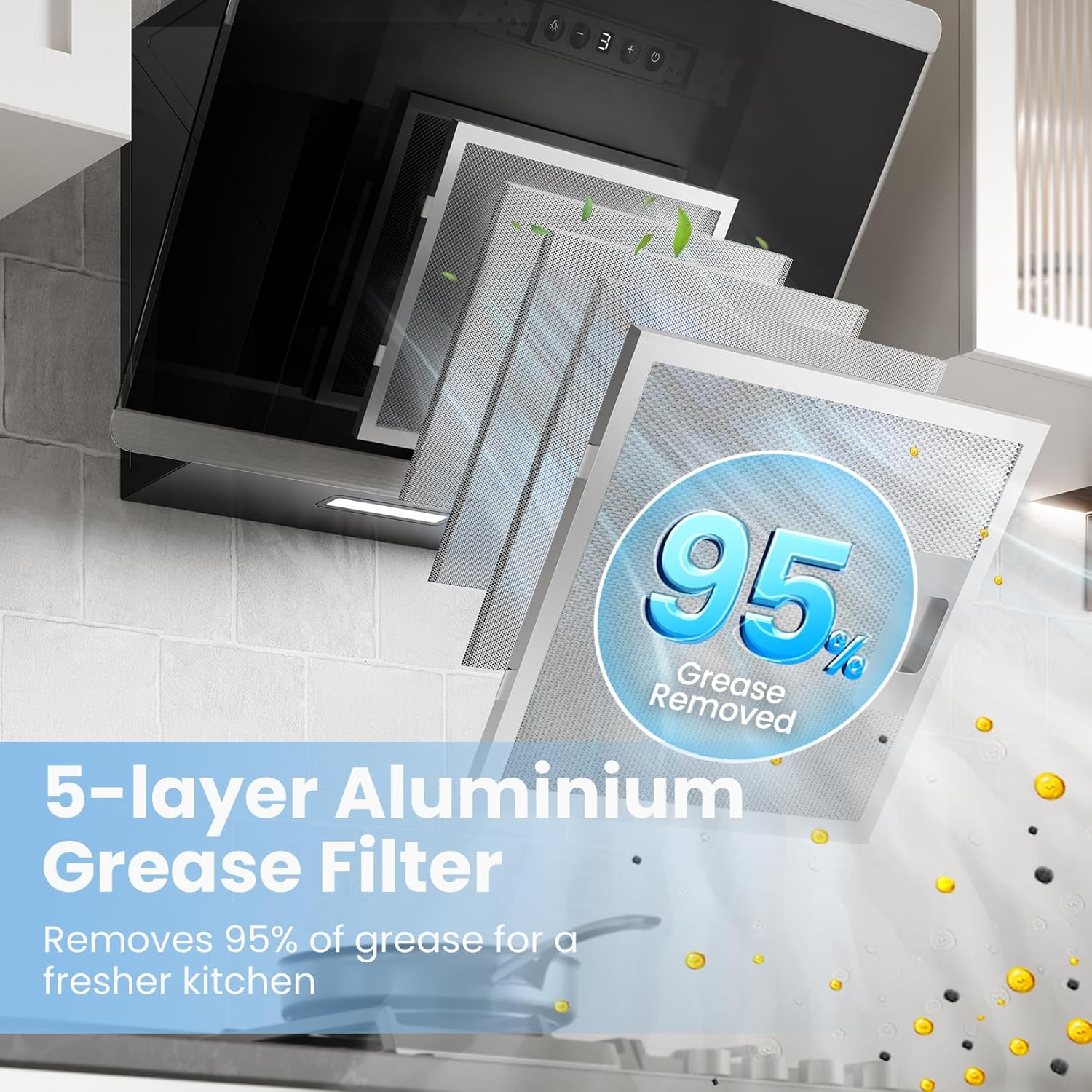 COMFEE 60cm Angled Cooker Hood | A++ Energy Class Black Glass Extractor - Image 8