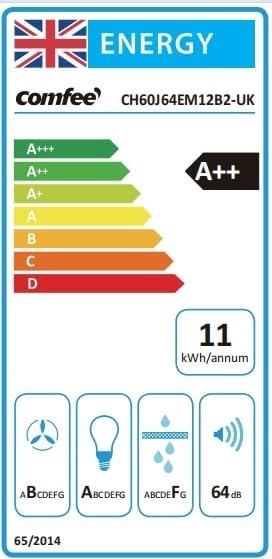 COMFEE 60cm Angled Cooker Hood | A++ Energy Class Black Glass Extractor - Image 10