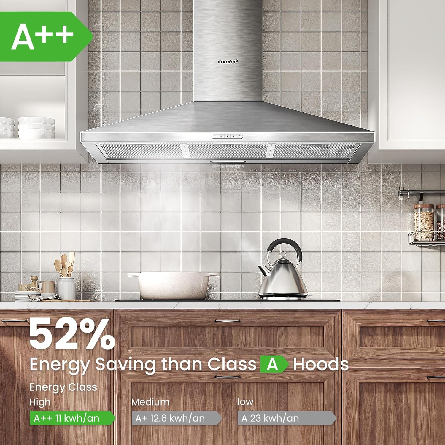 COMFEE 90cm Chimney Cooker Hood A++ | Stainless Steel Extractor - Image 9