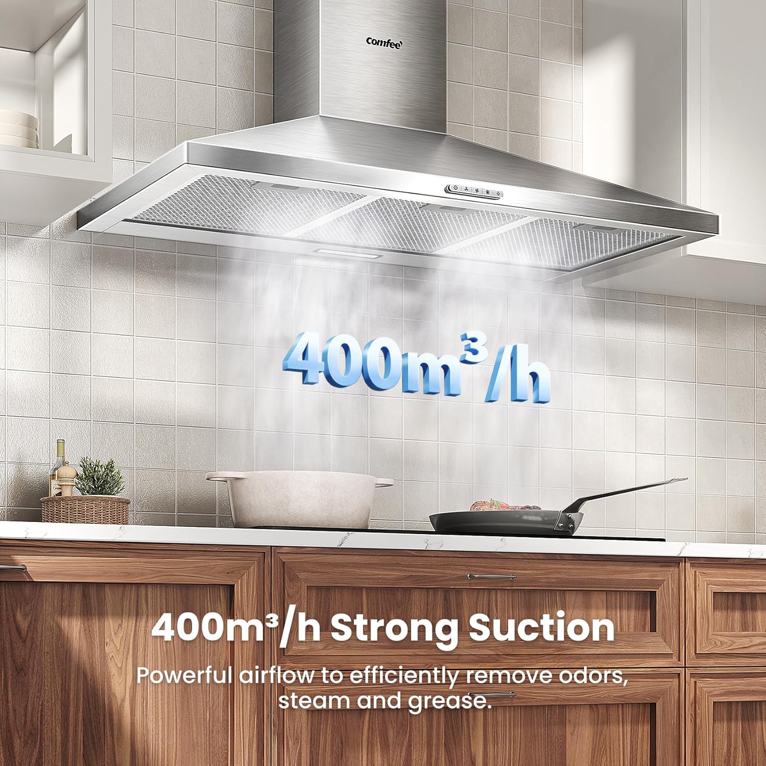COMFEE 90cm Chimney Cooker Hood A++ | Stainless Steel Extractor - Image 8