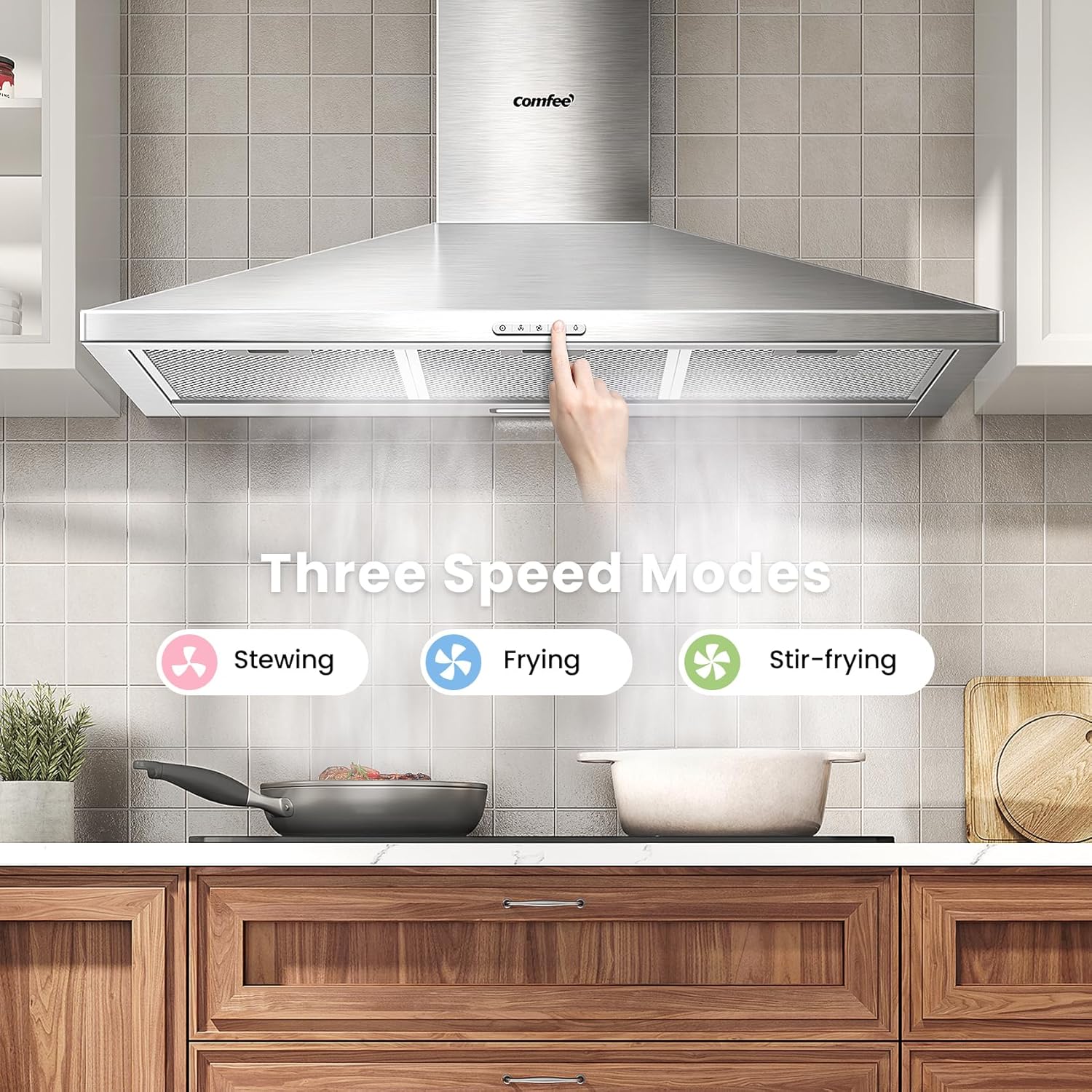 COMFEE 90cm Chimney Cooker Hood A++ | Stainless Steel Extractor - Image 2