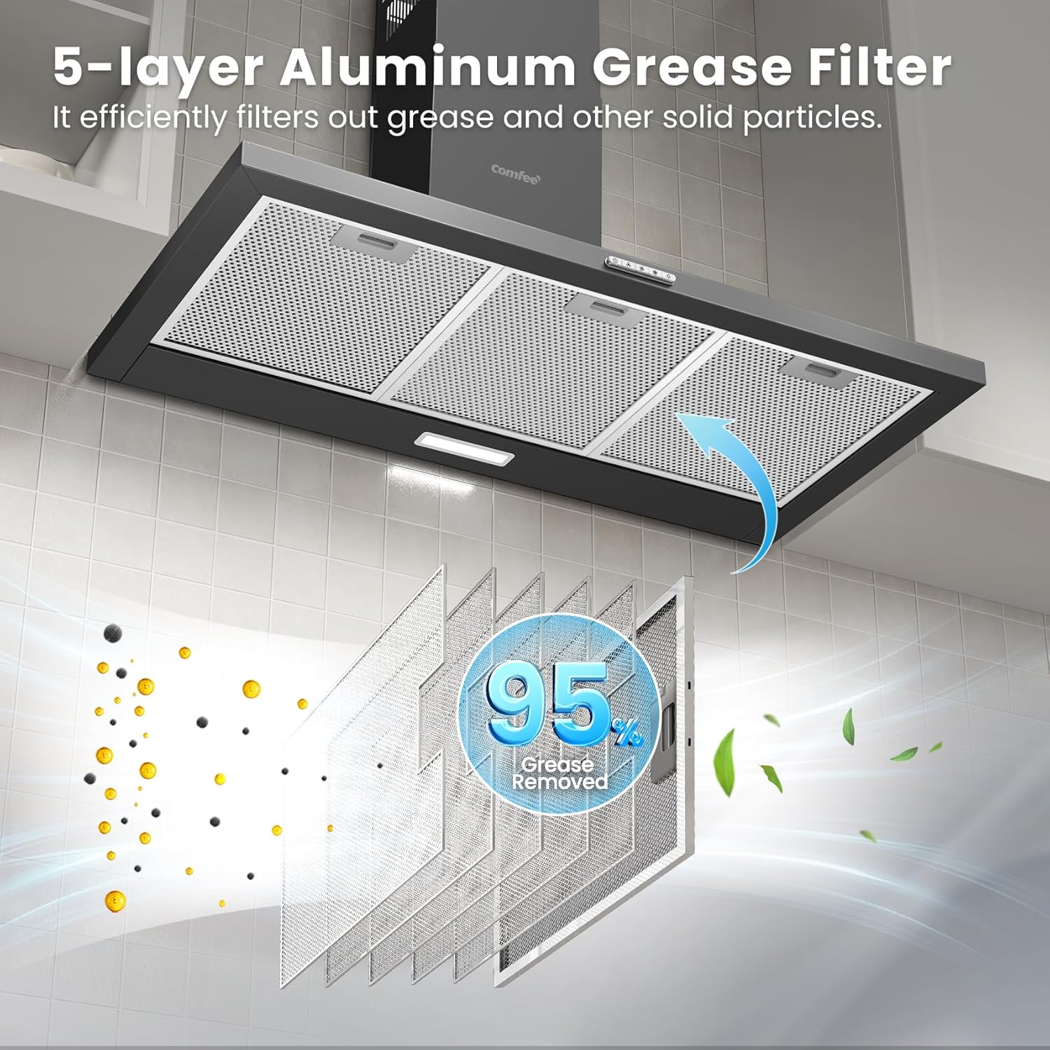 COMFEE 90cm Black Chimney Cooker Hood PYRA17B-90 | 400m³/h - Image 9