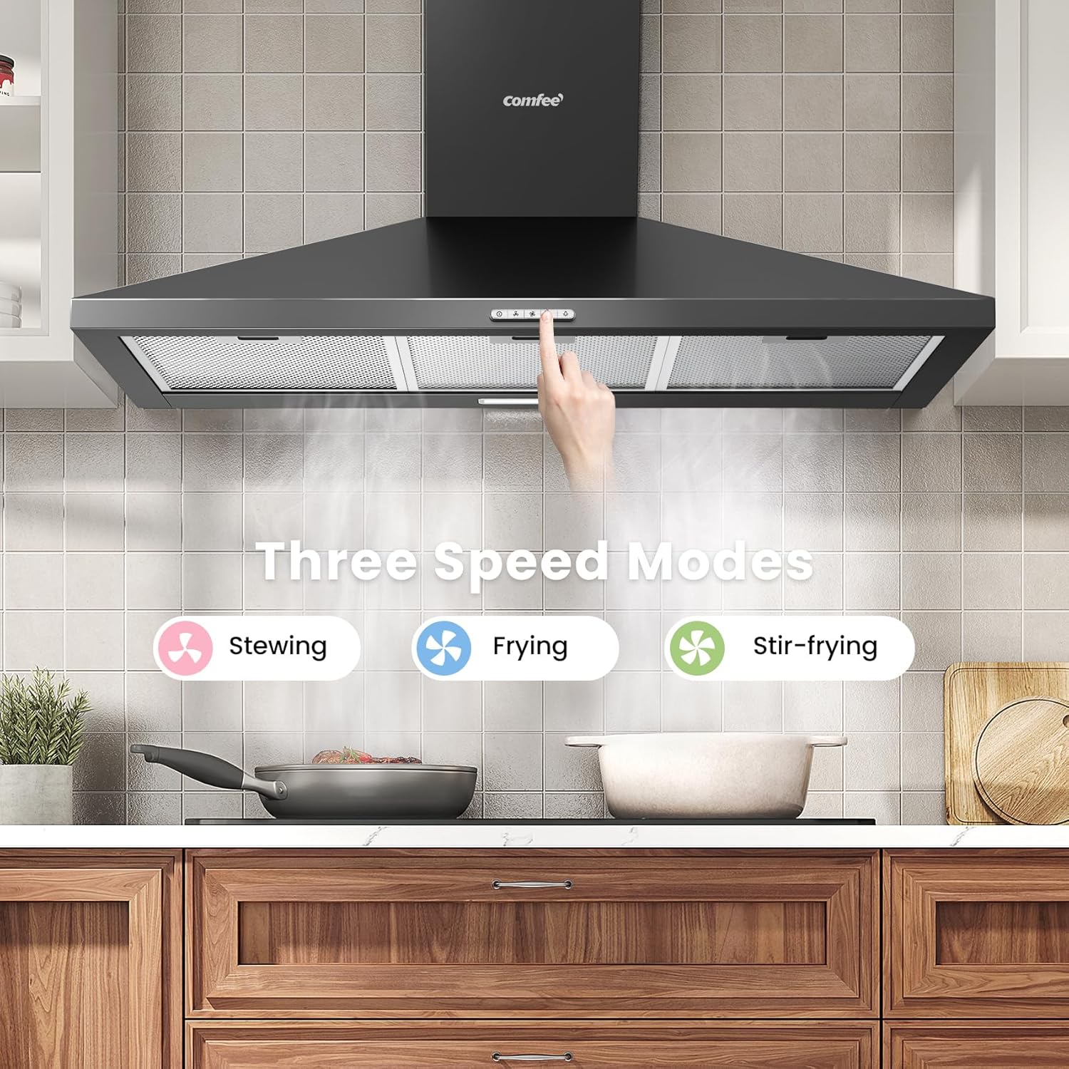 COMFEE 90cm Black Chimney Cooker Hood PYRA17B-90 | 400m³/h - Image 7