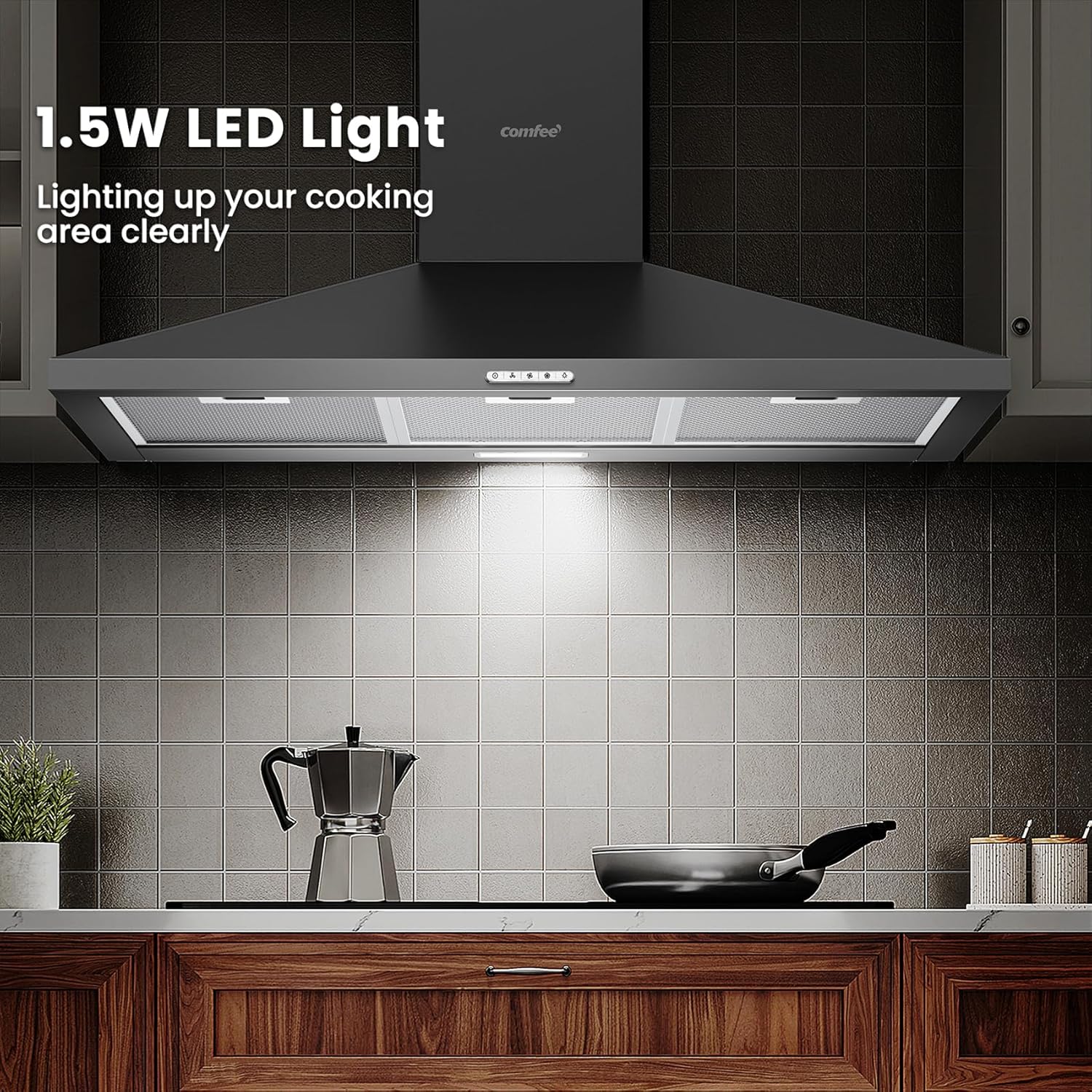 COMFEE 90cm Black Chimney Cooker Hood PYRA17B-90 | 400m³/h - Image 6