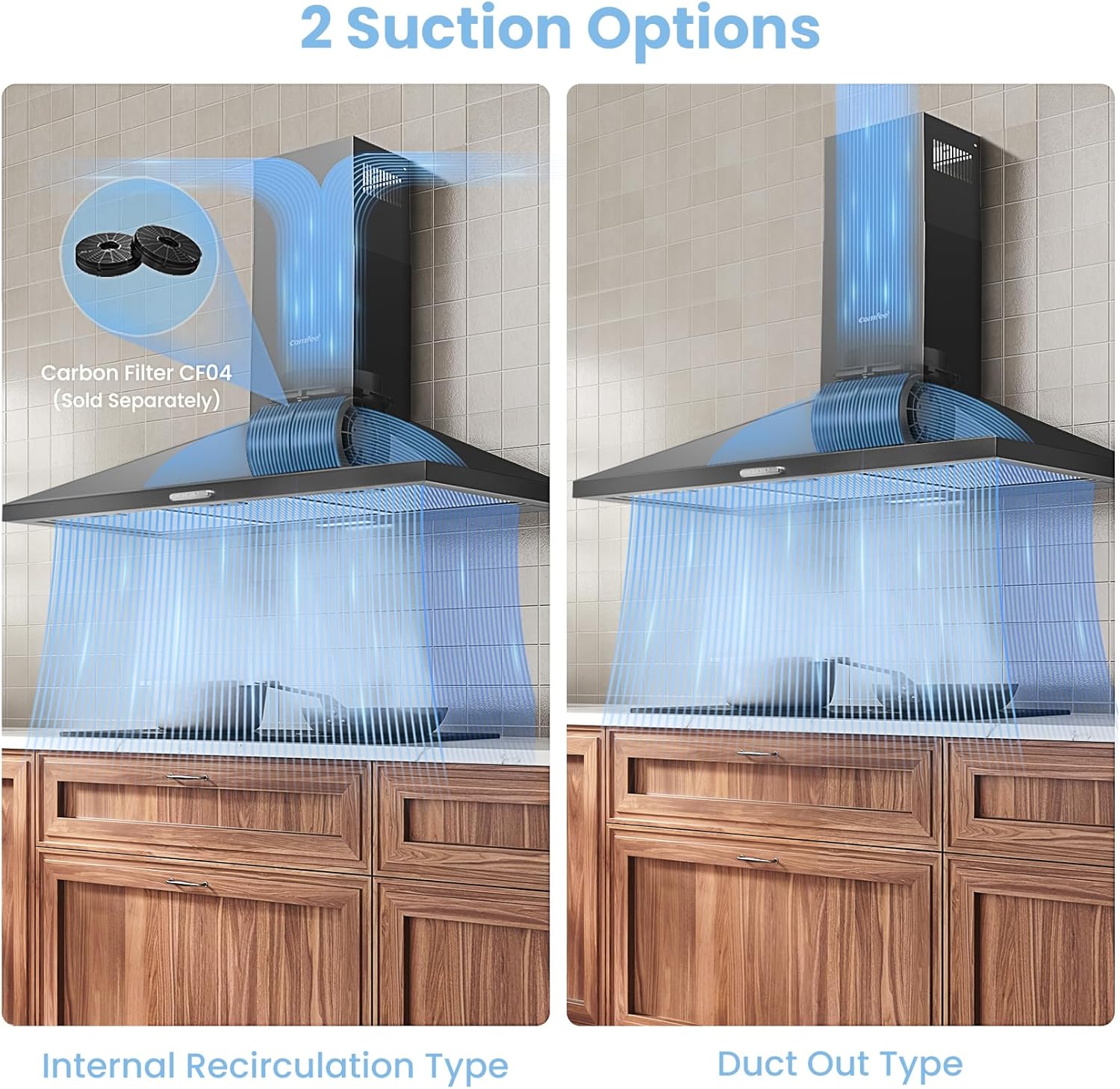 COMFEE 90cm Black Chimney Cooker Hood PYRA17B-90 | 400m³/h - Image 5