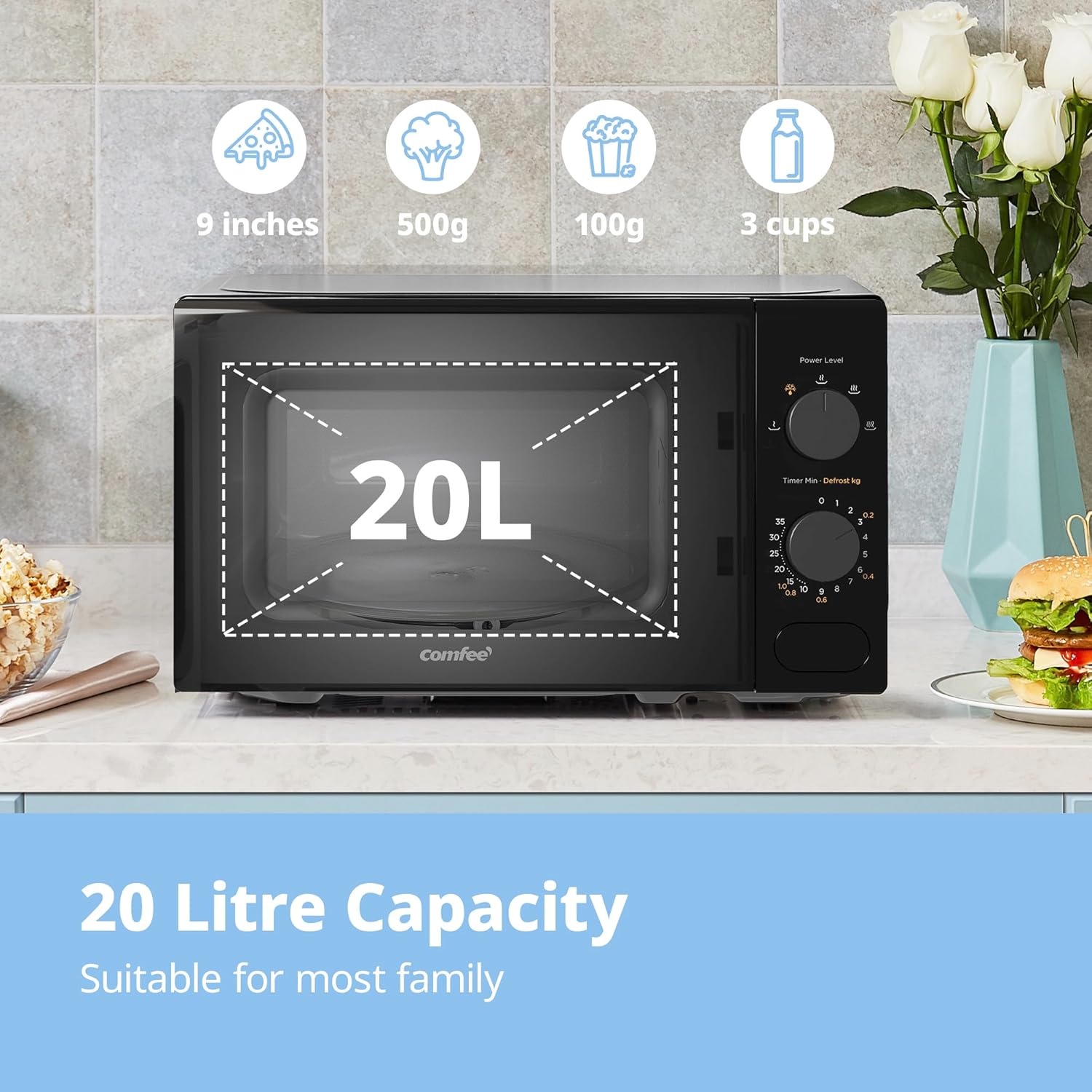 COMFEE' 20L Compact Microwave | 700W Manual Control Countertop Microwave - Image 4